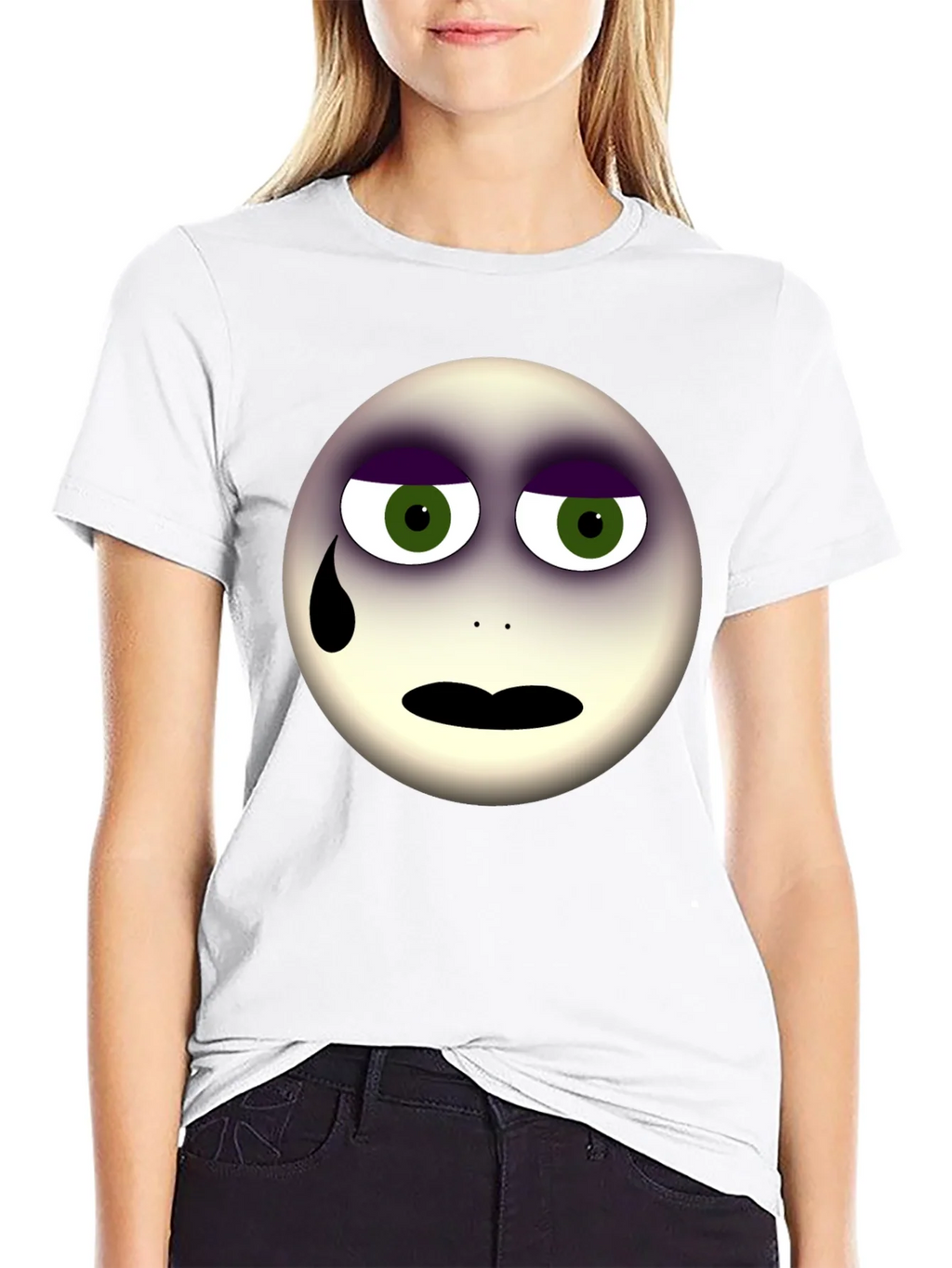 Sad Emoji Graphic Print Black T-Shirt