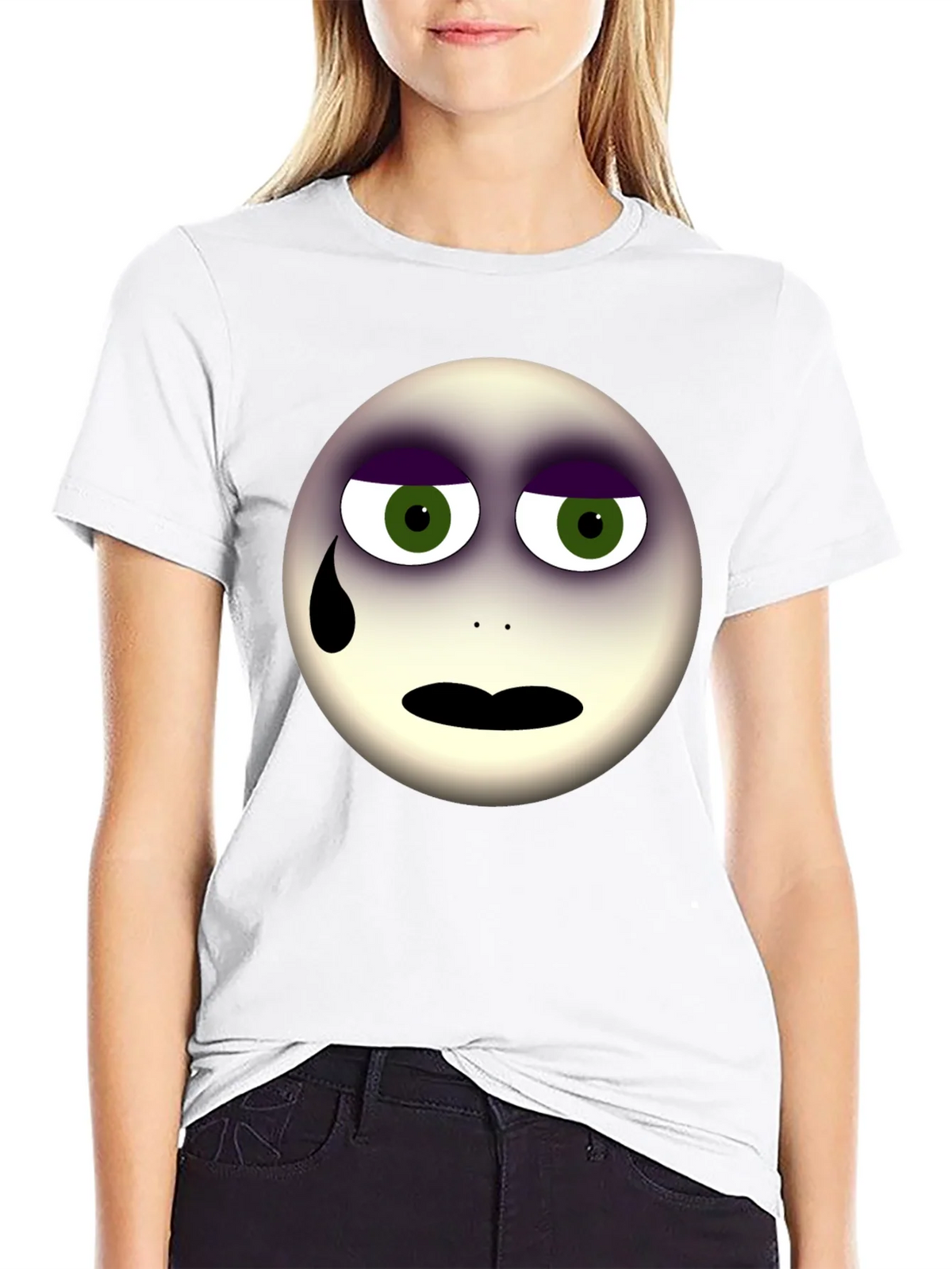 Sad Emoji Graphic Print Black T-Shirt