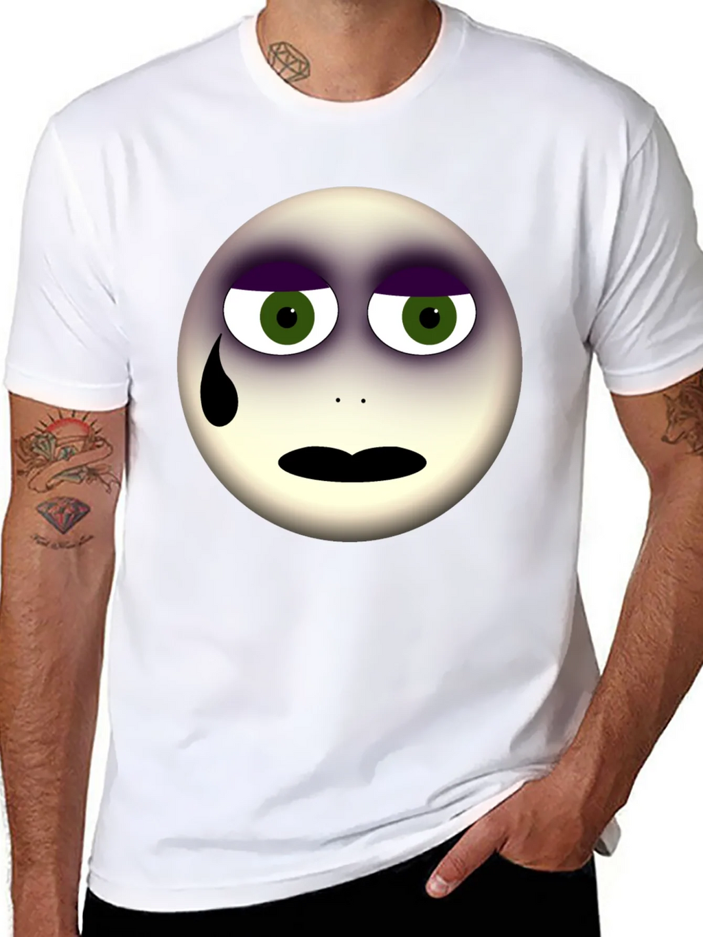 Sad Emoji Graphic Print Black T-Shirt