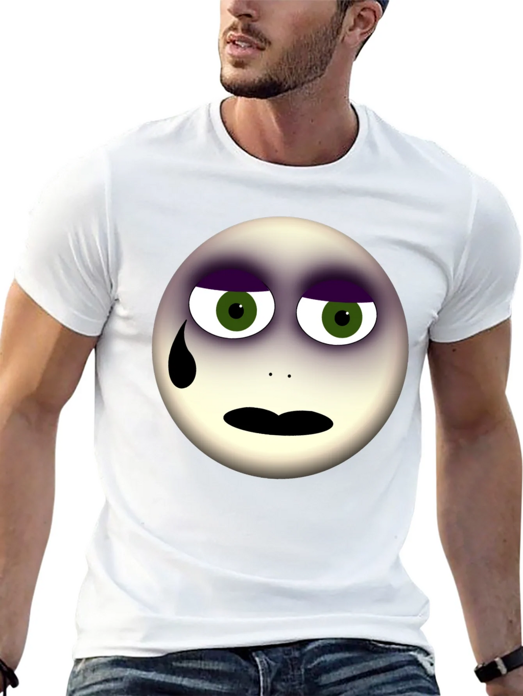 Sad Emoji Graphic Print Black T-Shirt