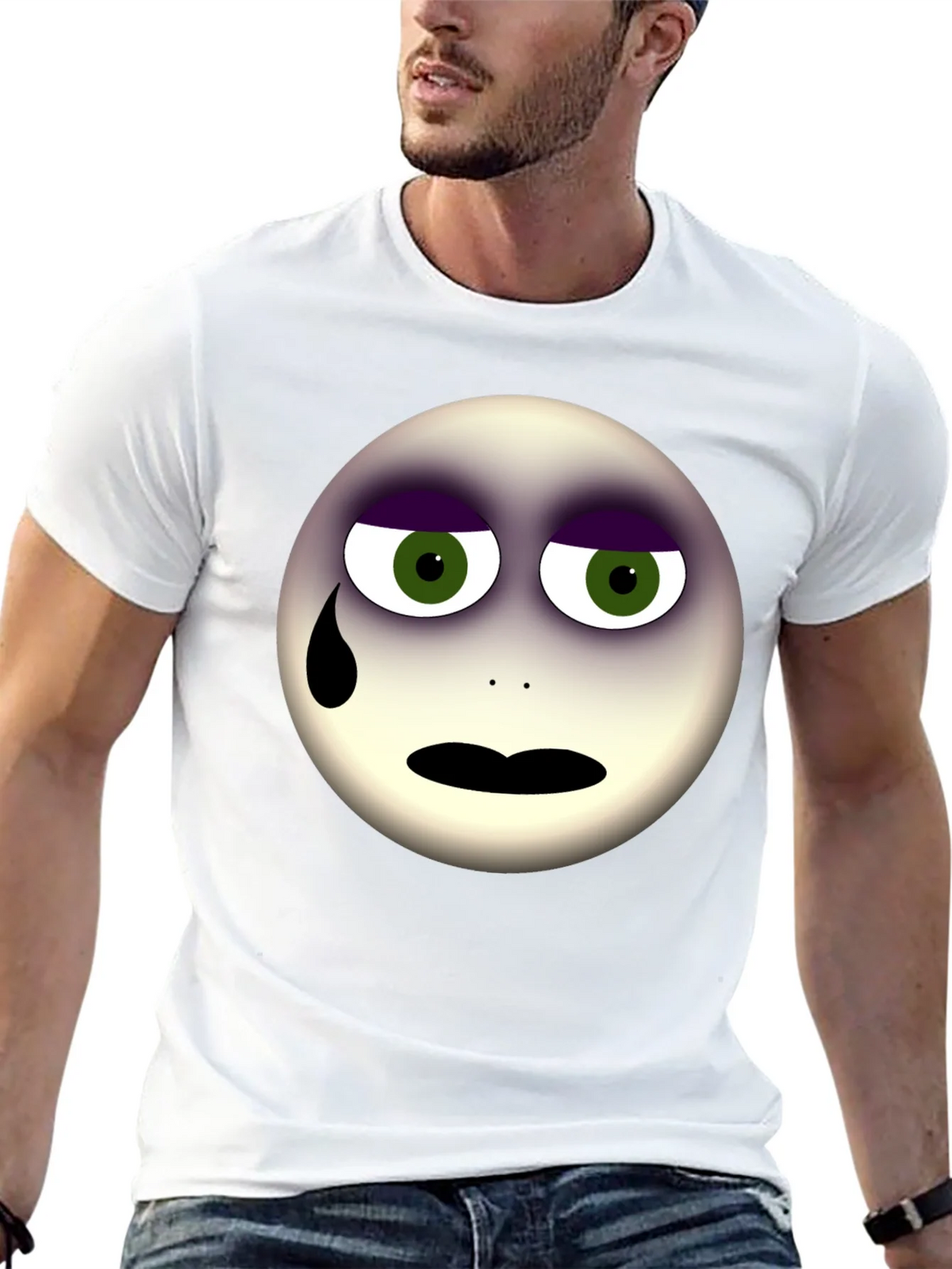 Sad Emoji Graphic Print Black T-Shirt