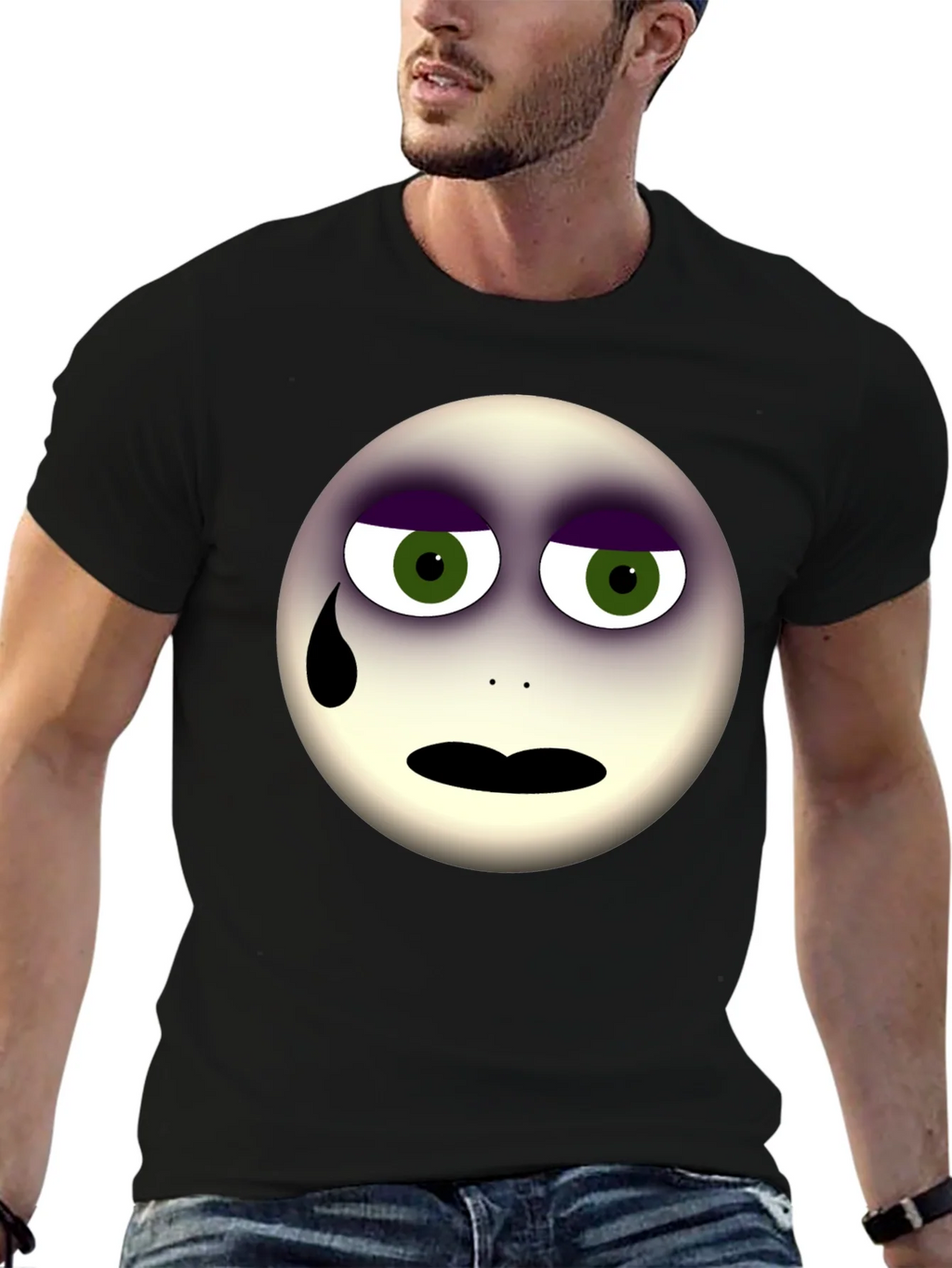 Sad Emoji Graphic Print Black T-Shirt