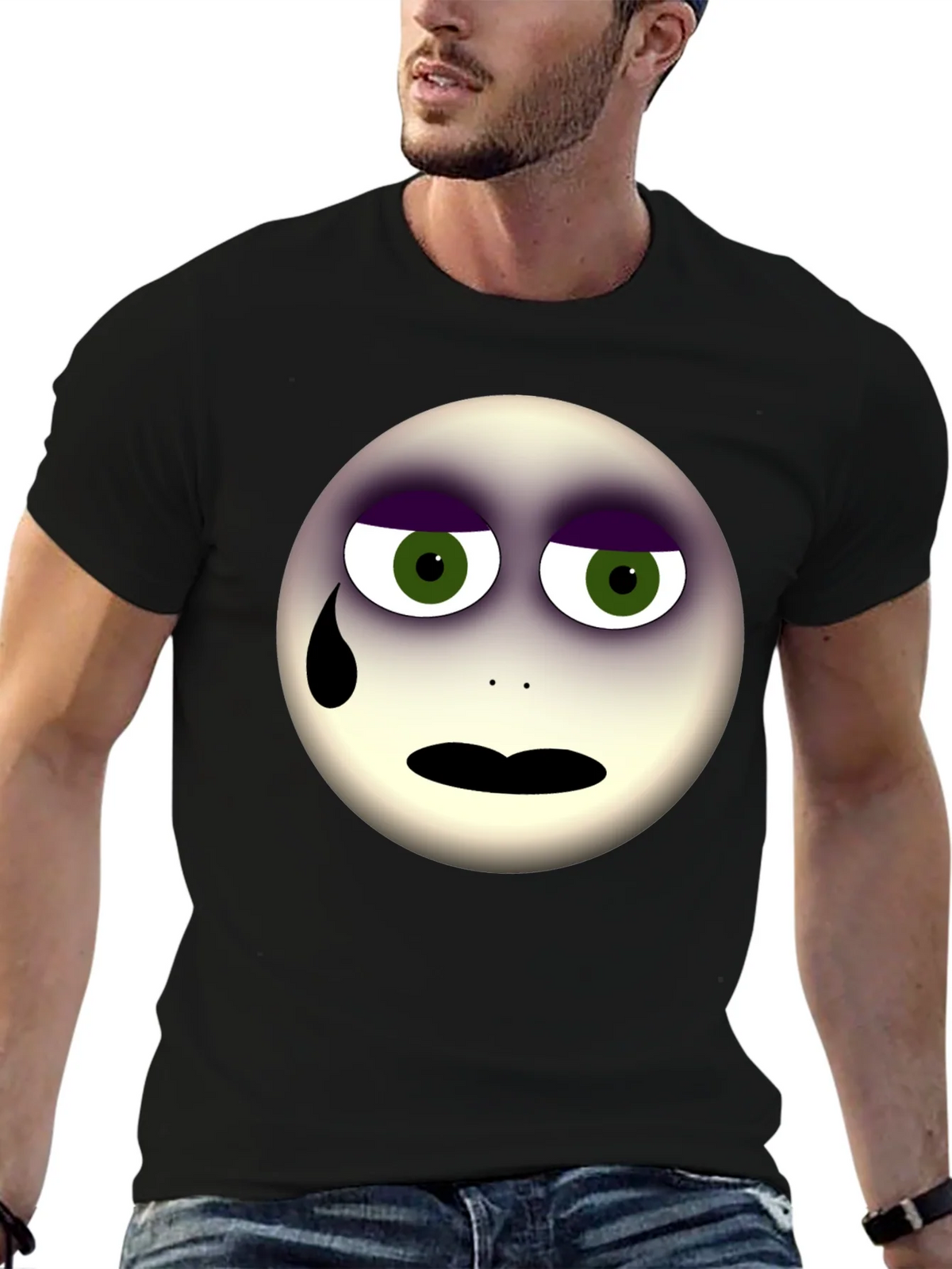 Sad Emoji Graphic Print Black T-Shirt