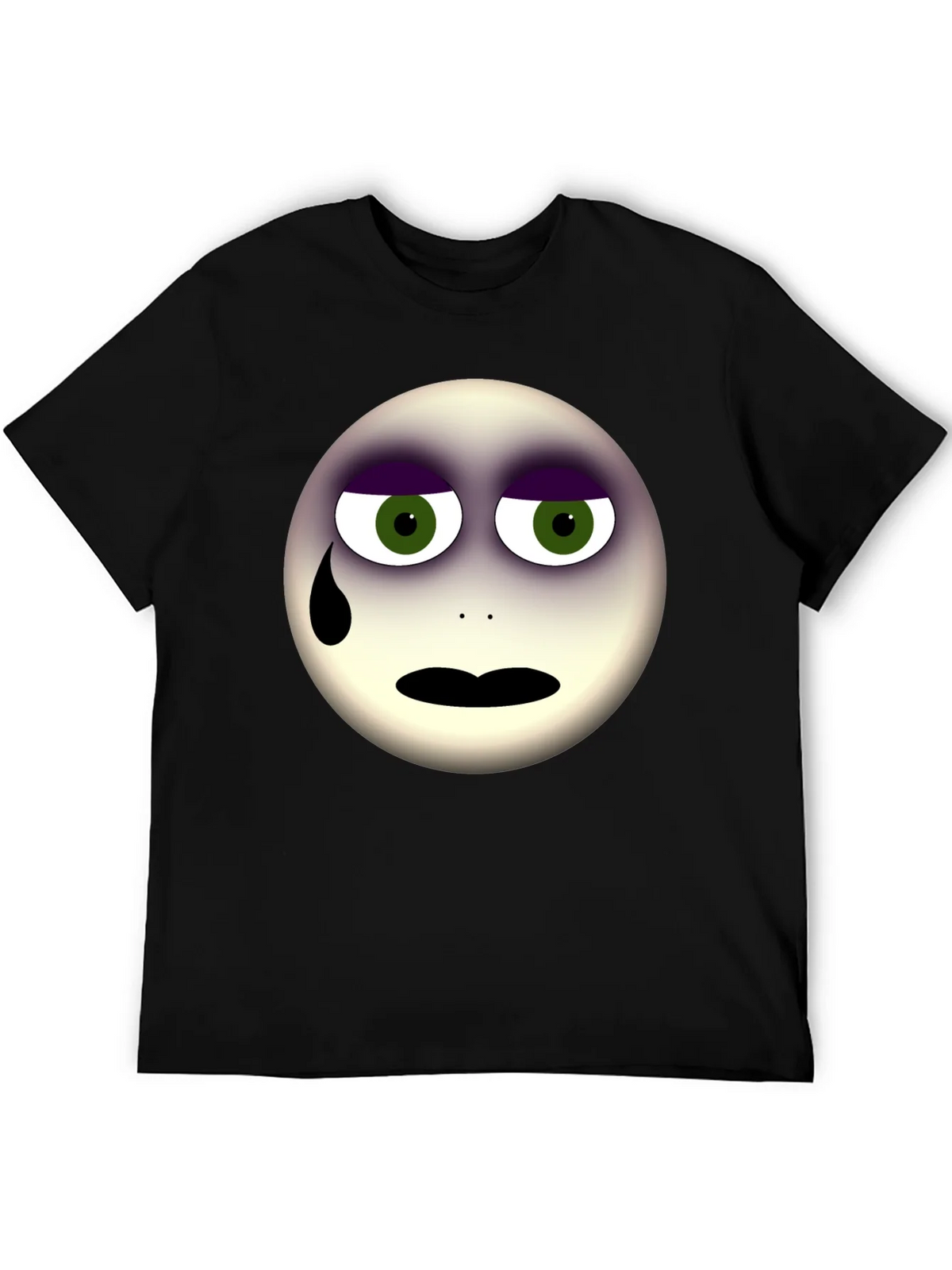 Sad Emoji Graphic Print Black T-Shirt