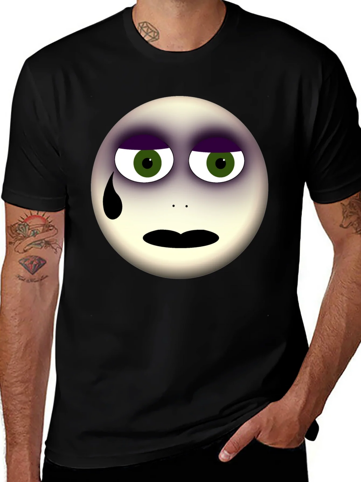 Sad Emoji Graphic Print Black T-Shirt