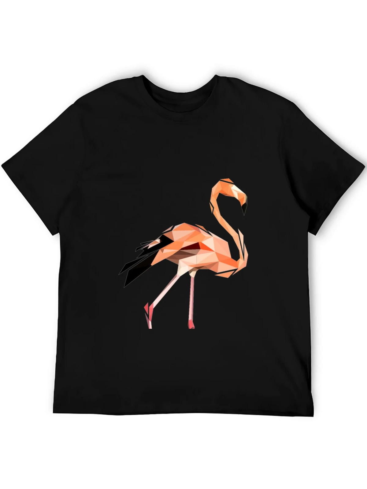 Geometric Flamingo Graphic Tee - Black Cotton Blend