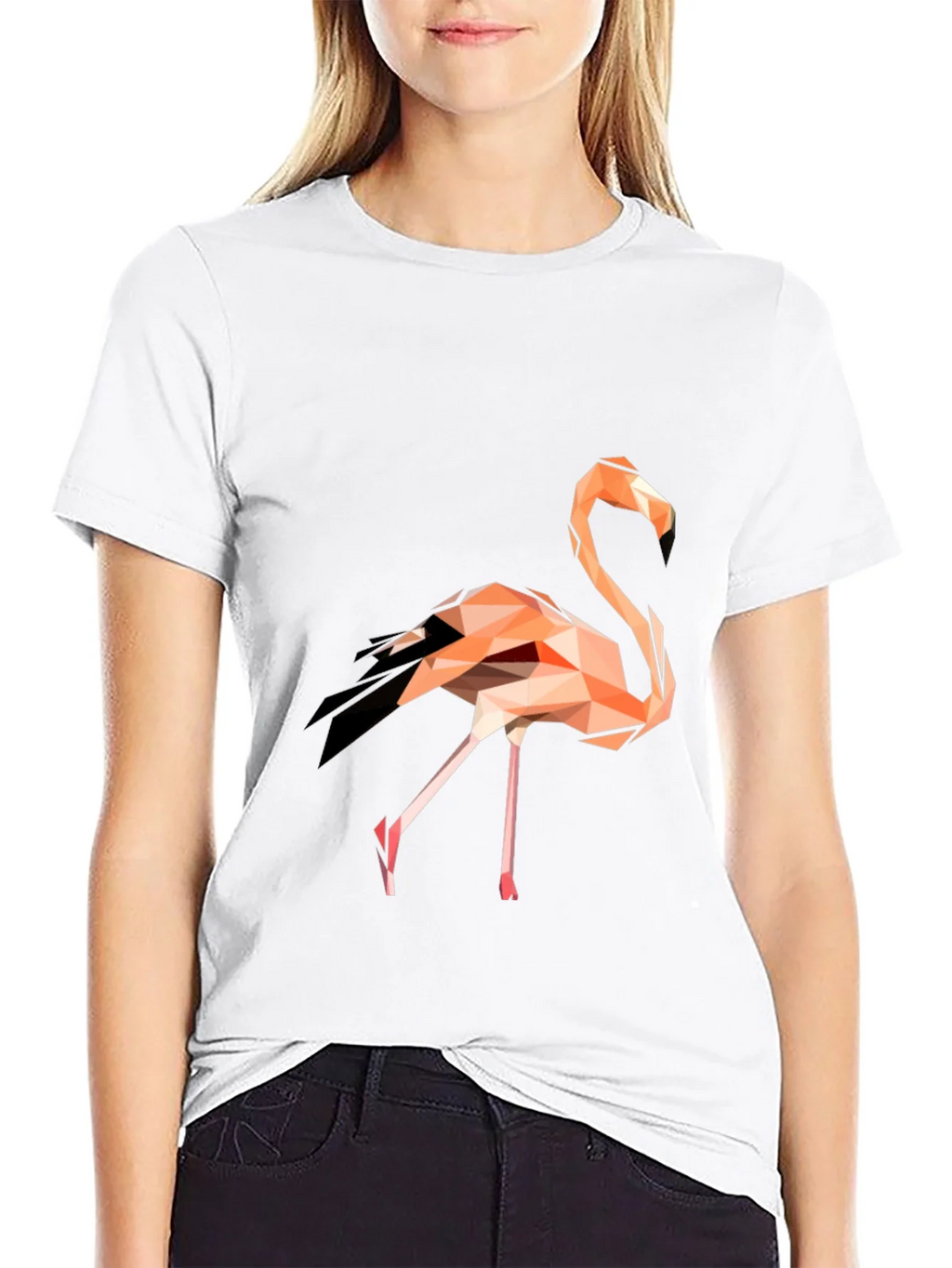 Geometric Flamingo Graphic Tee - Black Cotton Blend