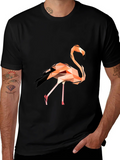 Geometric Flamingo Graphic Tee - Black Cotton Blend
