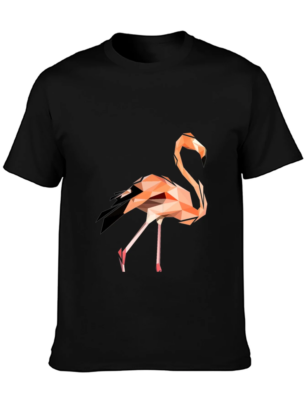 Geometric Flamingo Graphic Tee - Black Cotton Blend