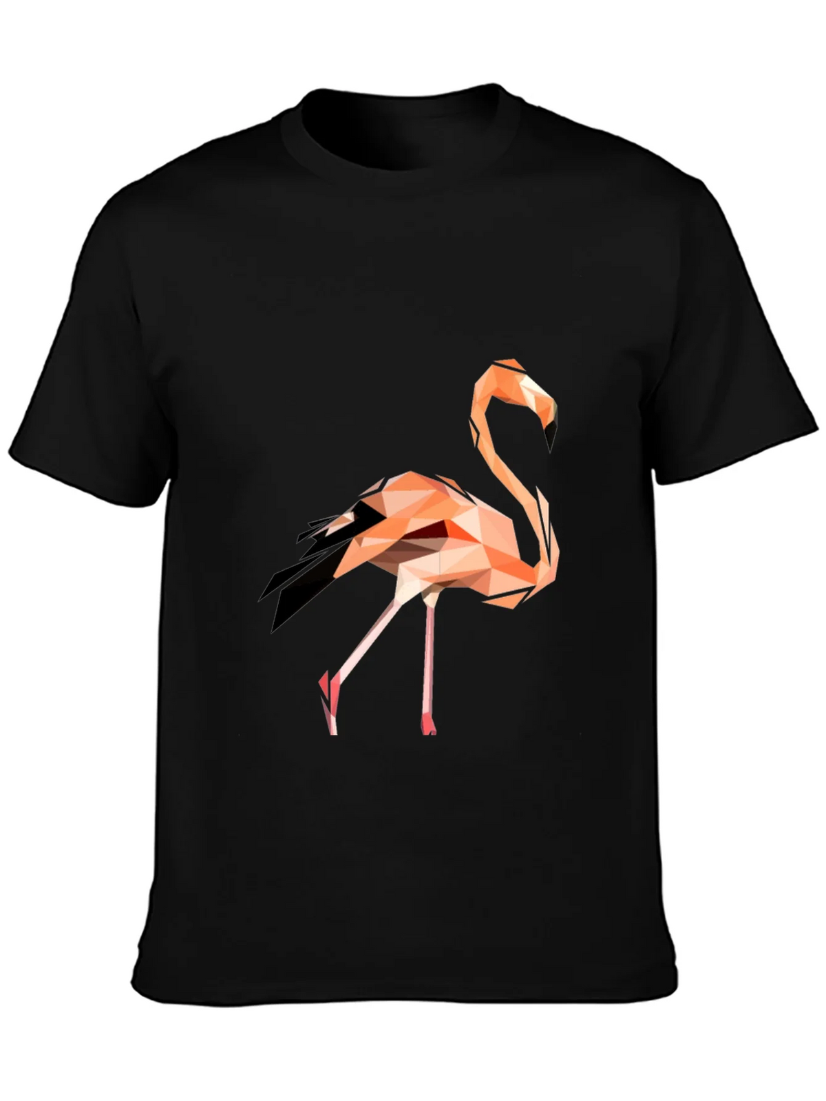 Geometric Flamingo Graphic Tee - Black Cotton Blend