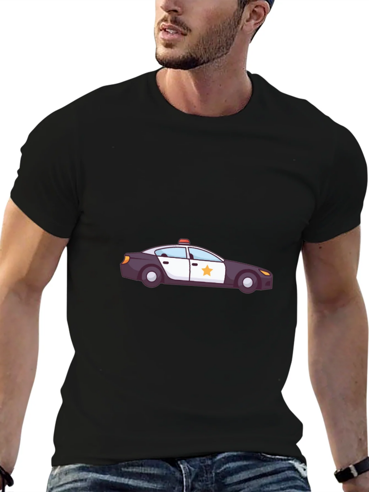 Police Car Graphic T-Shirt - Black