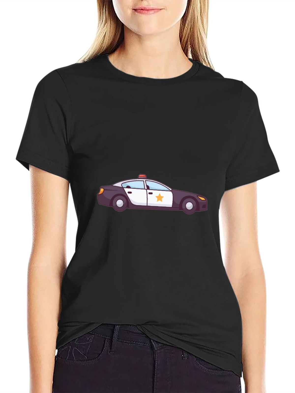 Police Car Graphic T-Shirt - Black