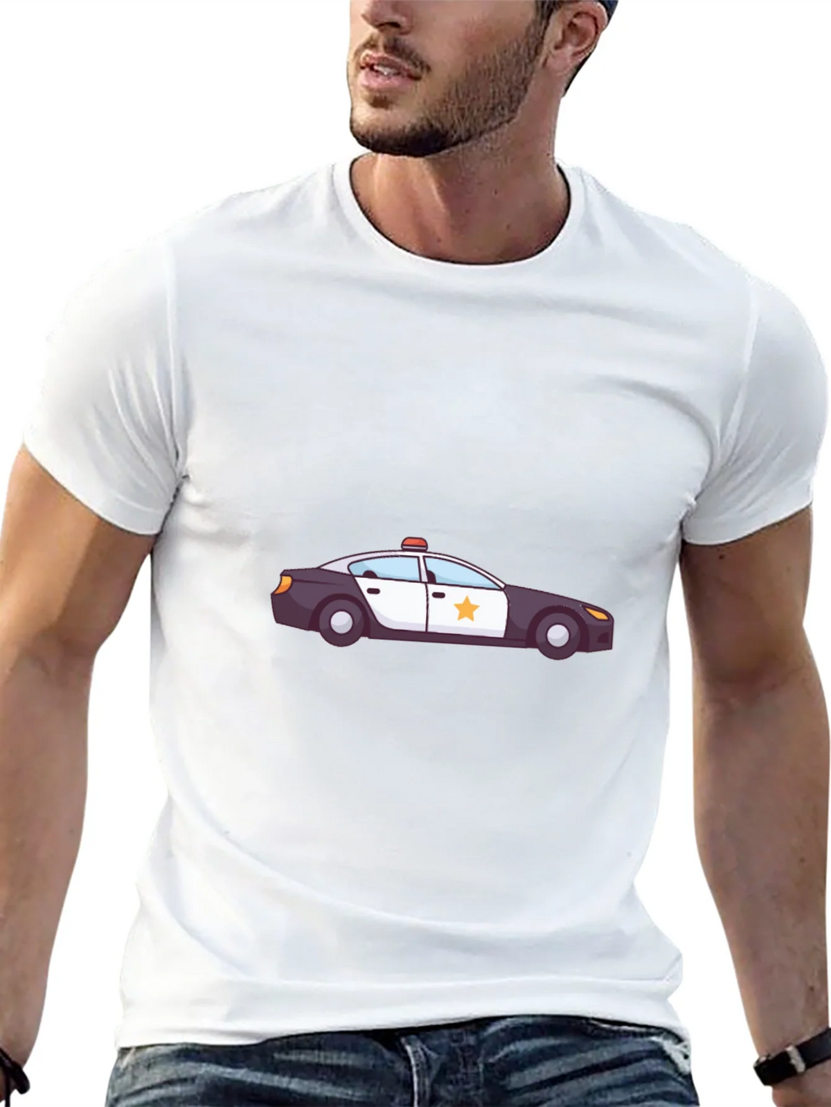 Police Car Graphic T-Shirt - Black