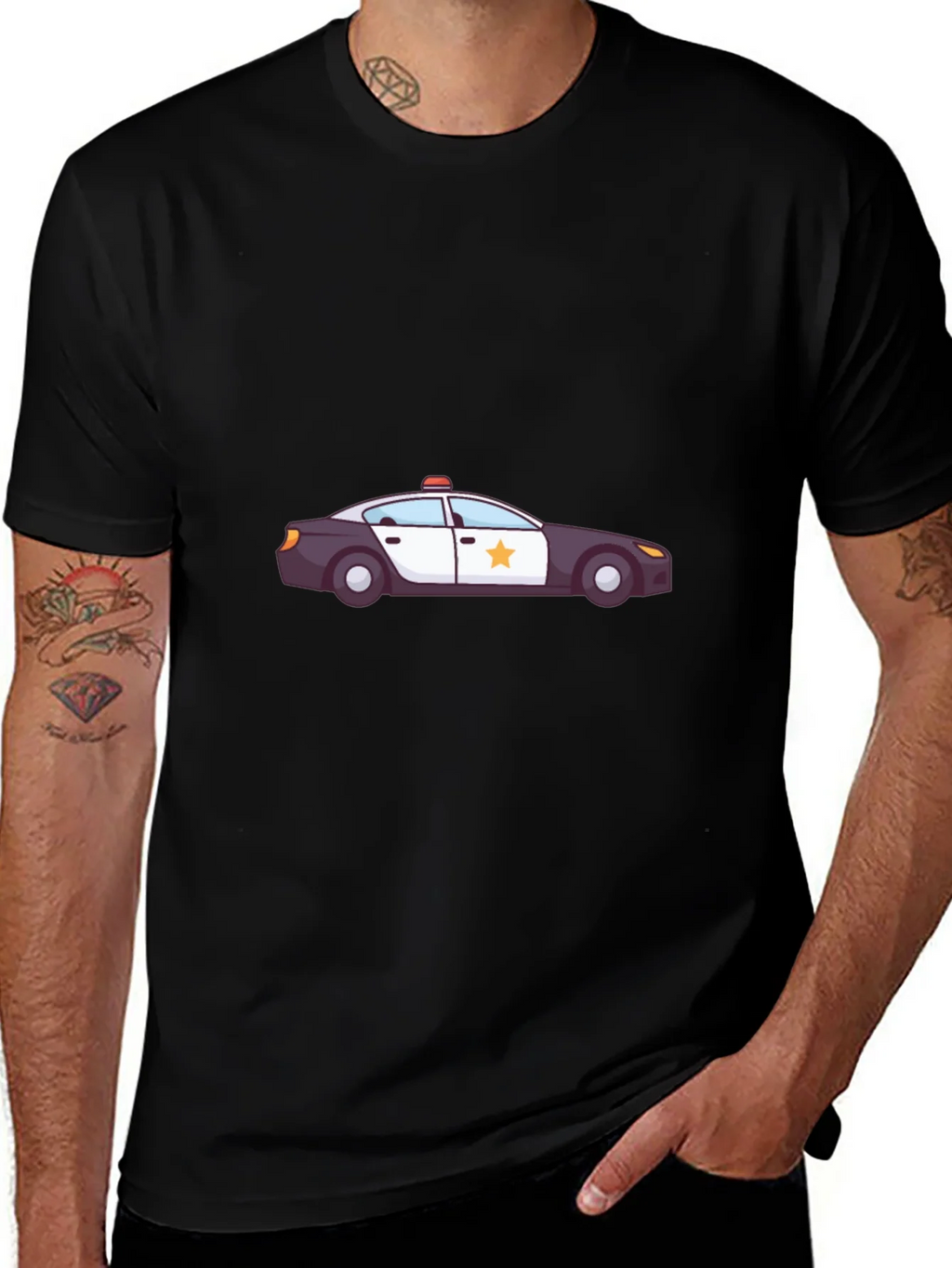 Police Car Graphic T-Shirt - Black