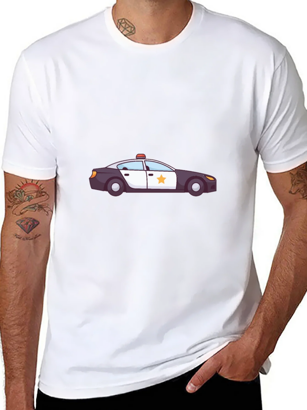 Police Car Graphic T-Shirt - Black