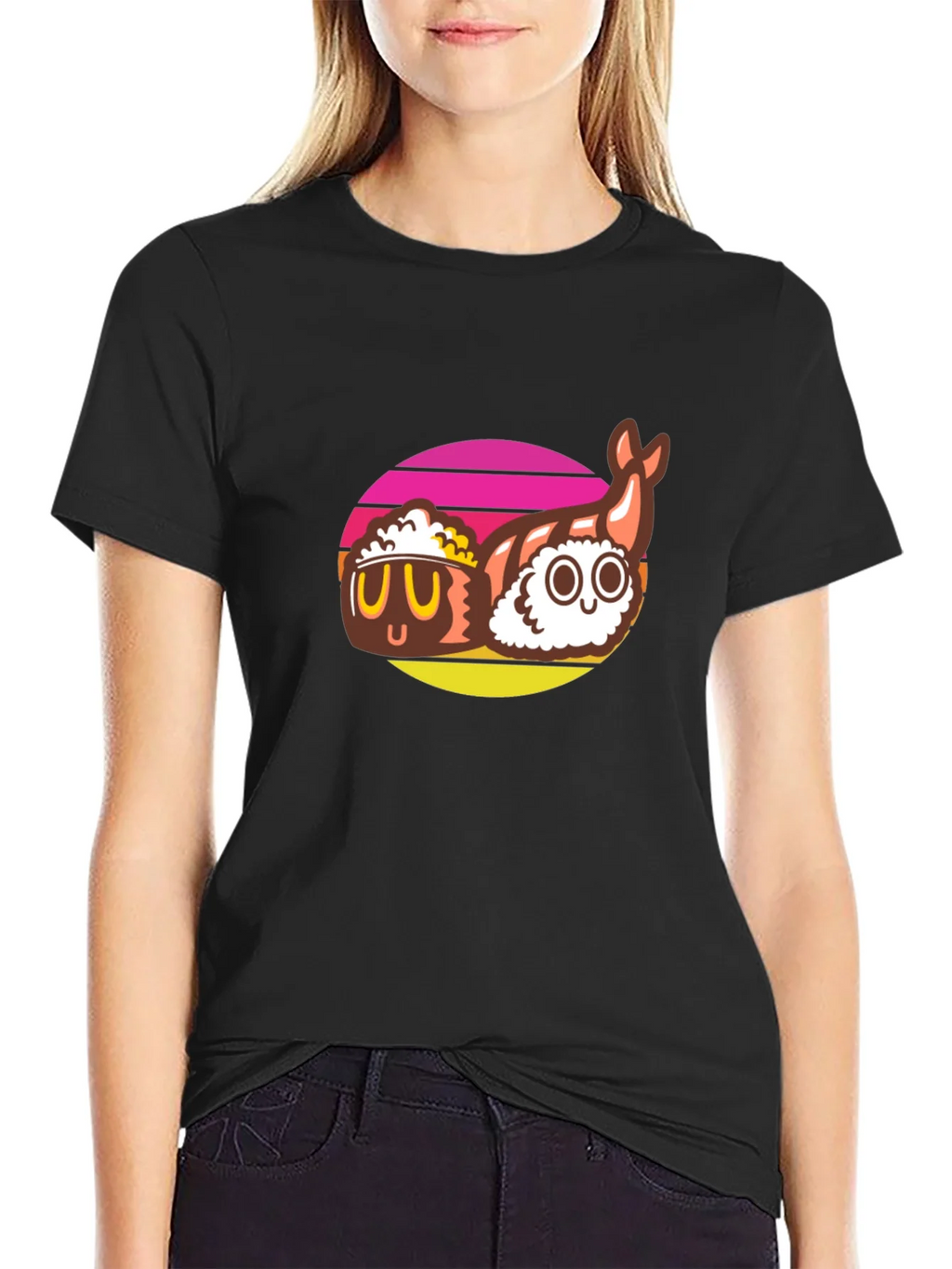 Sushi Graphic Tee - Black Cotton T-Shirt