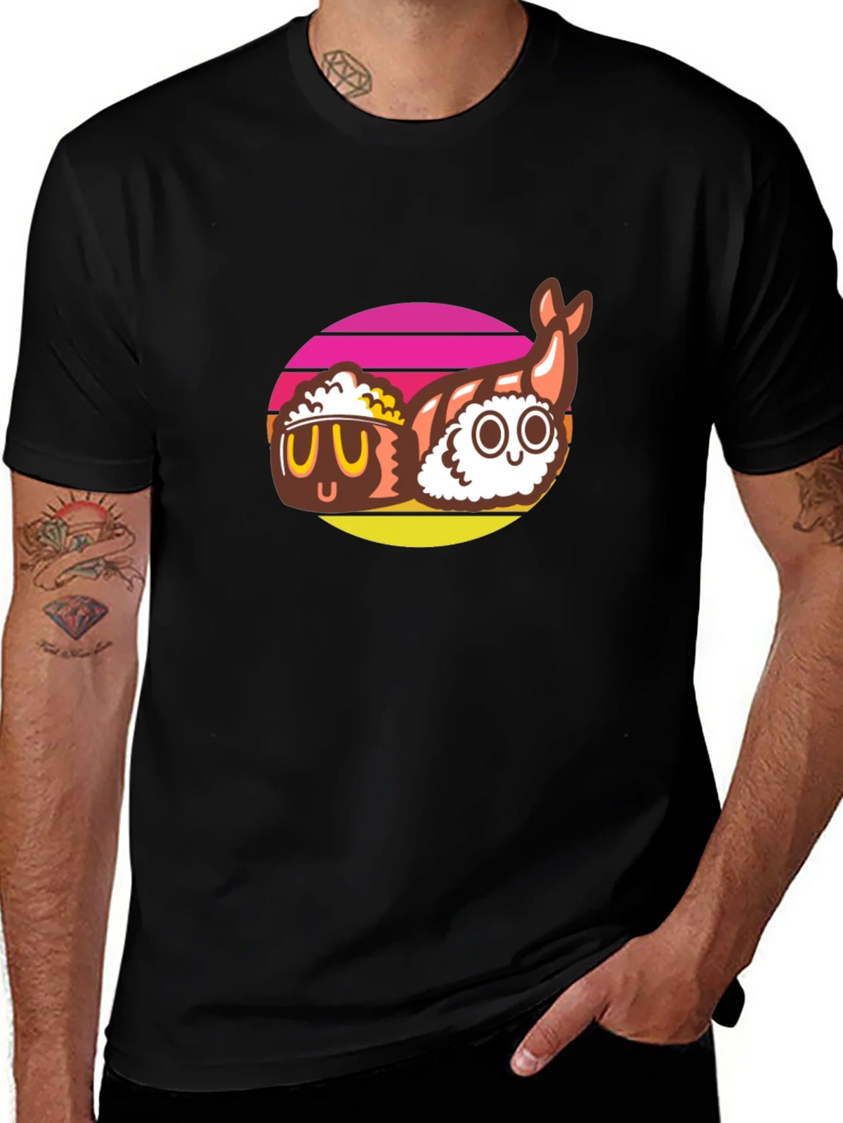 Sushi Graphic Tee - Black Cotton T-Shirt