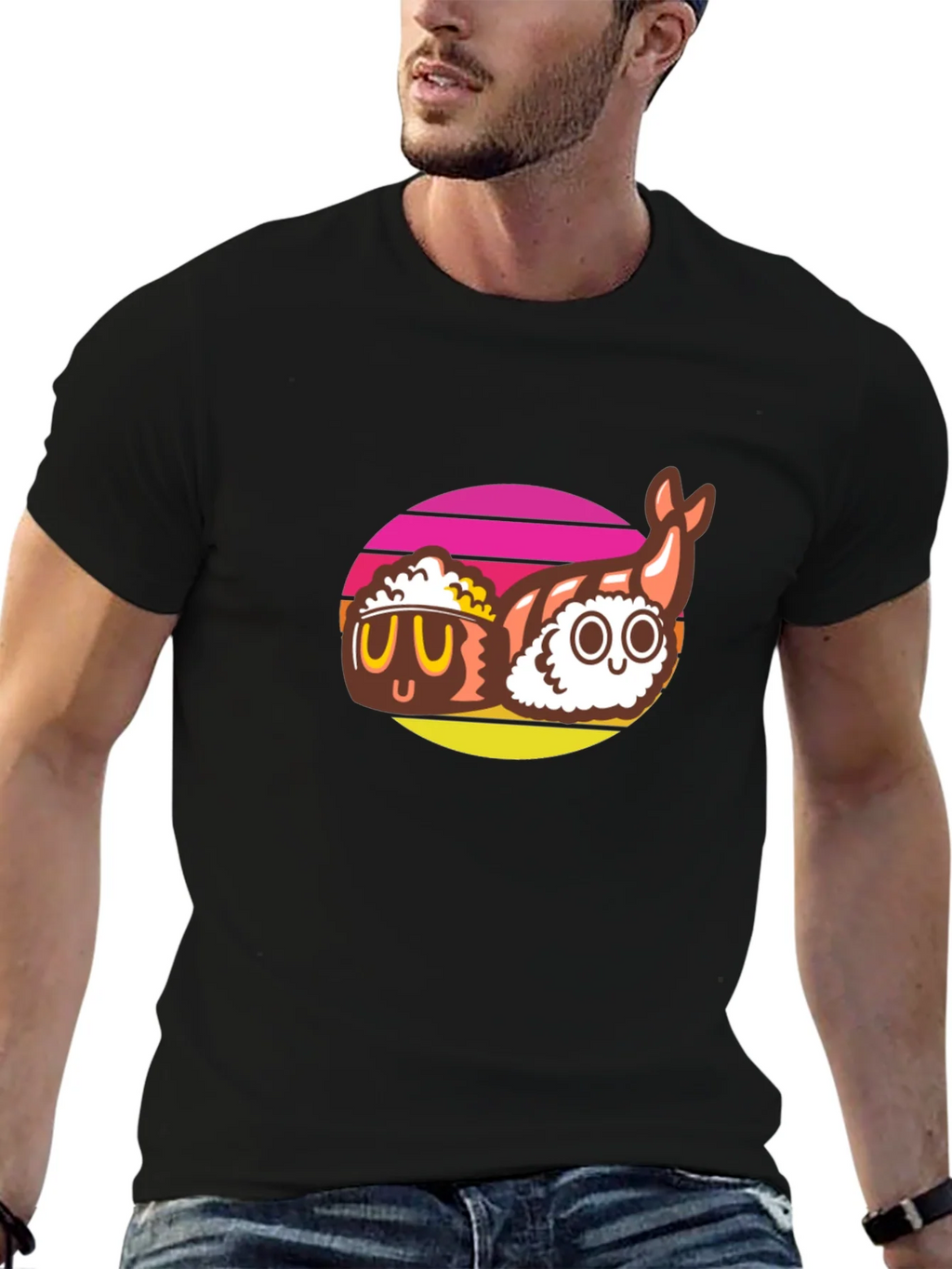 Sushi Graphic Tee - Black Cotton T-Shirt