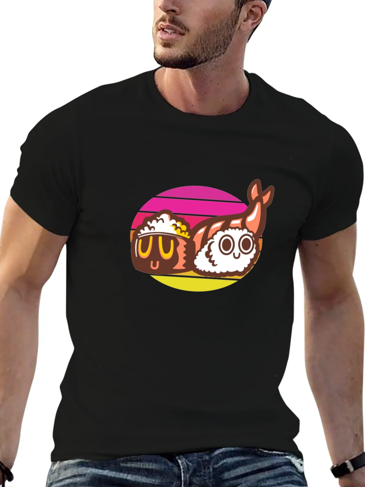 Sushi Graphic Tee - Black Cotton T-Shirt