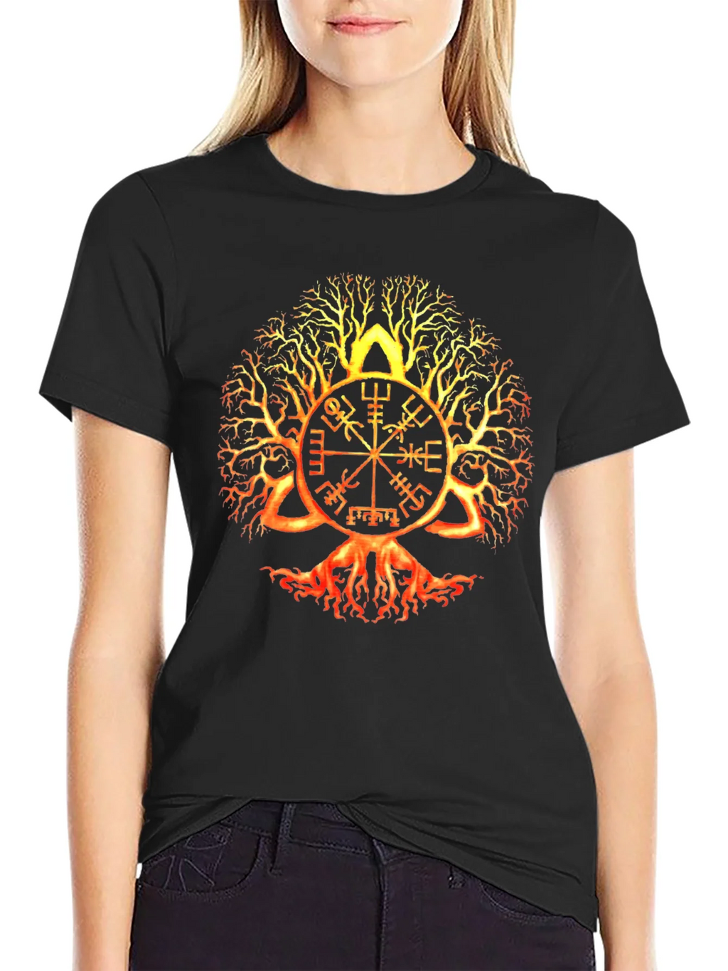 Yggdrasil Vegvisir Black T-Shirt Viking Tree of Life
