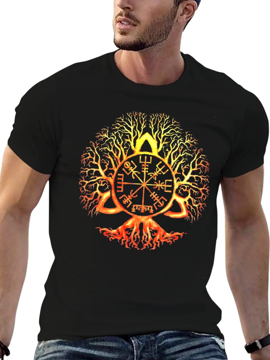 Yggdrasil Vegvisir Black T-Shirt Viking Tree of Life