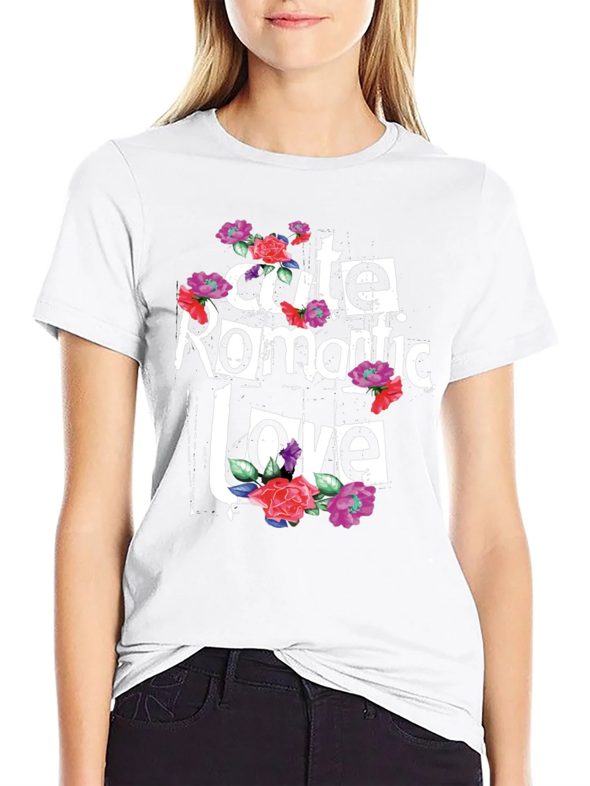 Cute Romantic Love Floral Graphic T-Shirt