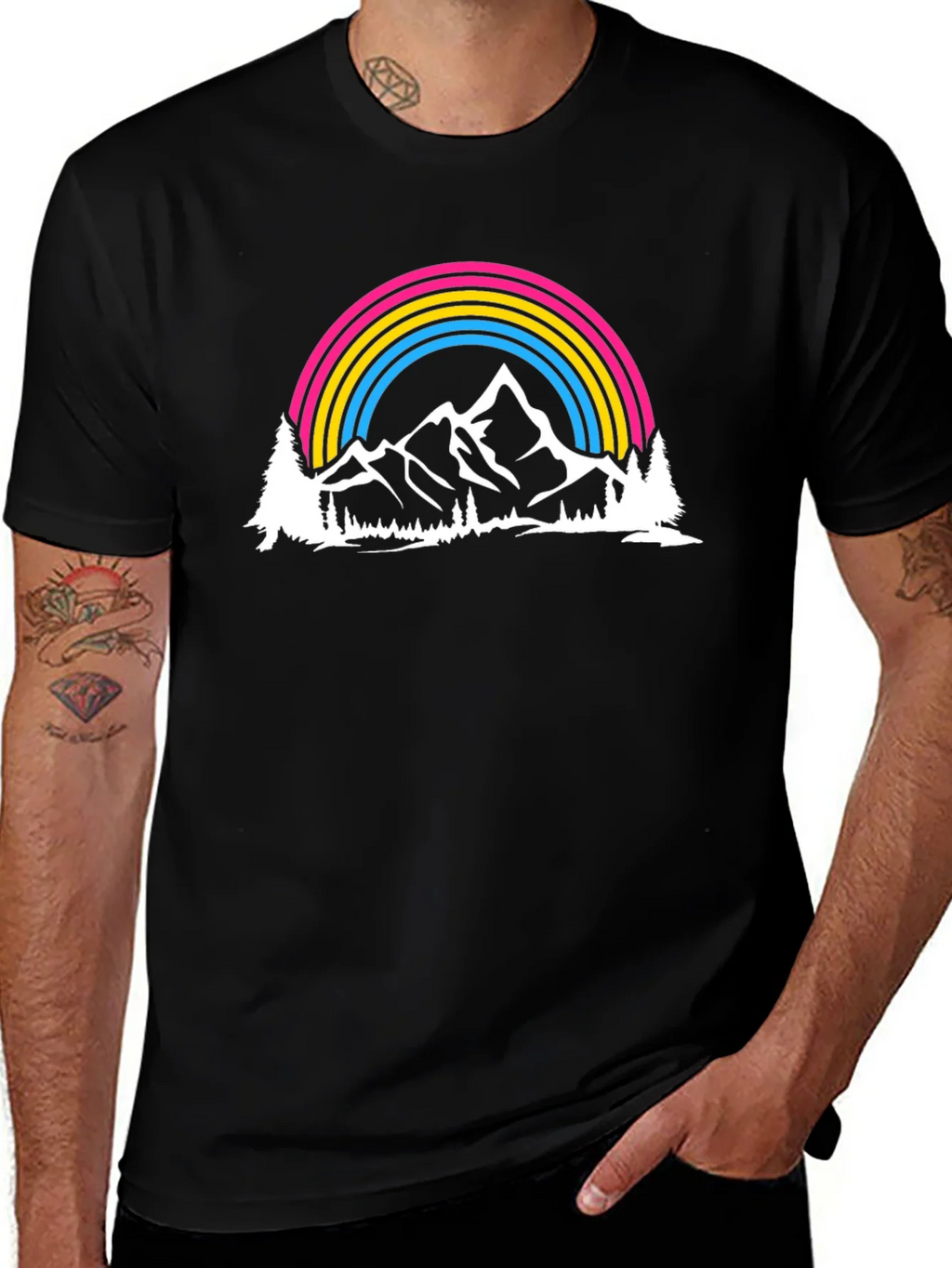 Pansexual Pride Mountain Rainbow Graphic T-Shirt