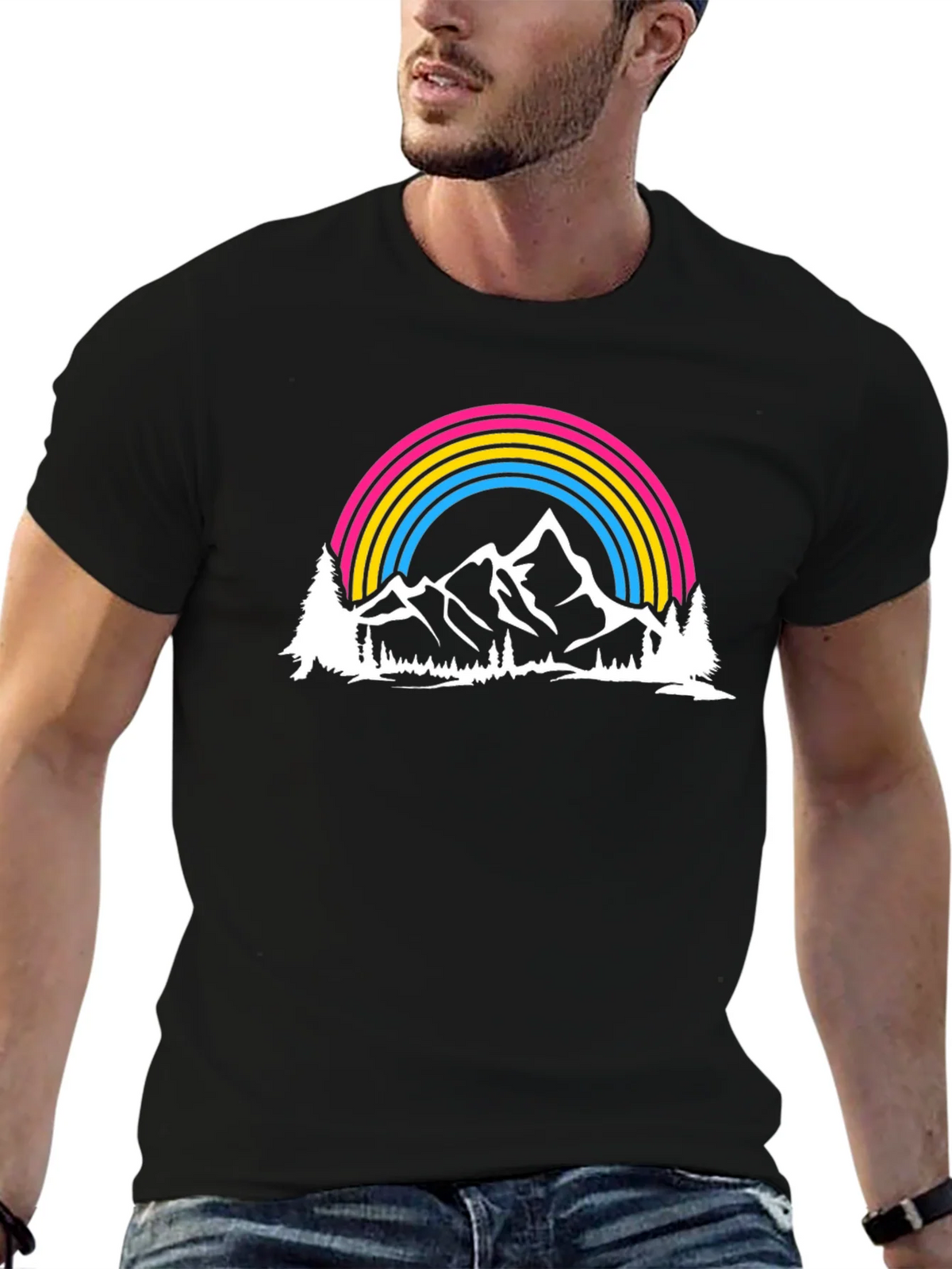 Pansexual Pride Mountain Rainbow Graphic T-Shirt