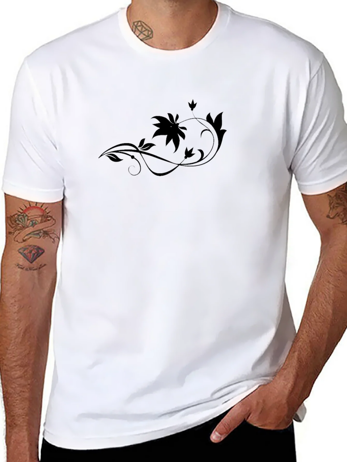 Elegant Black Floral Vine T-Shirt