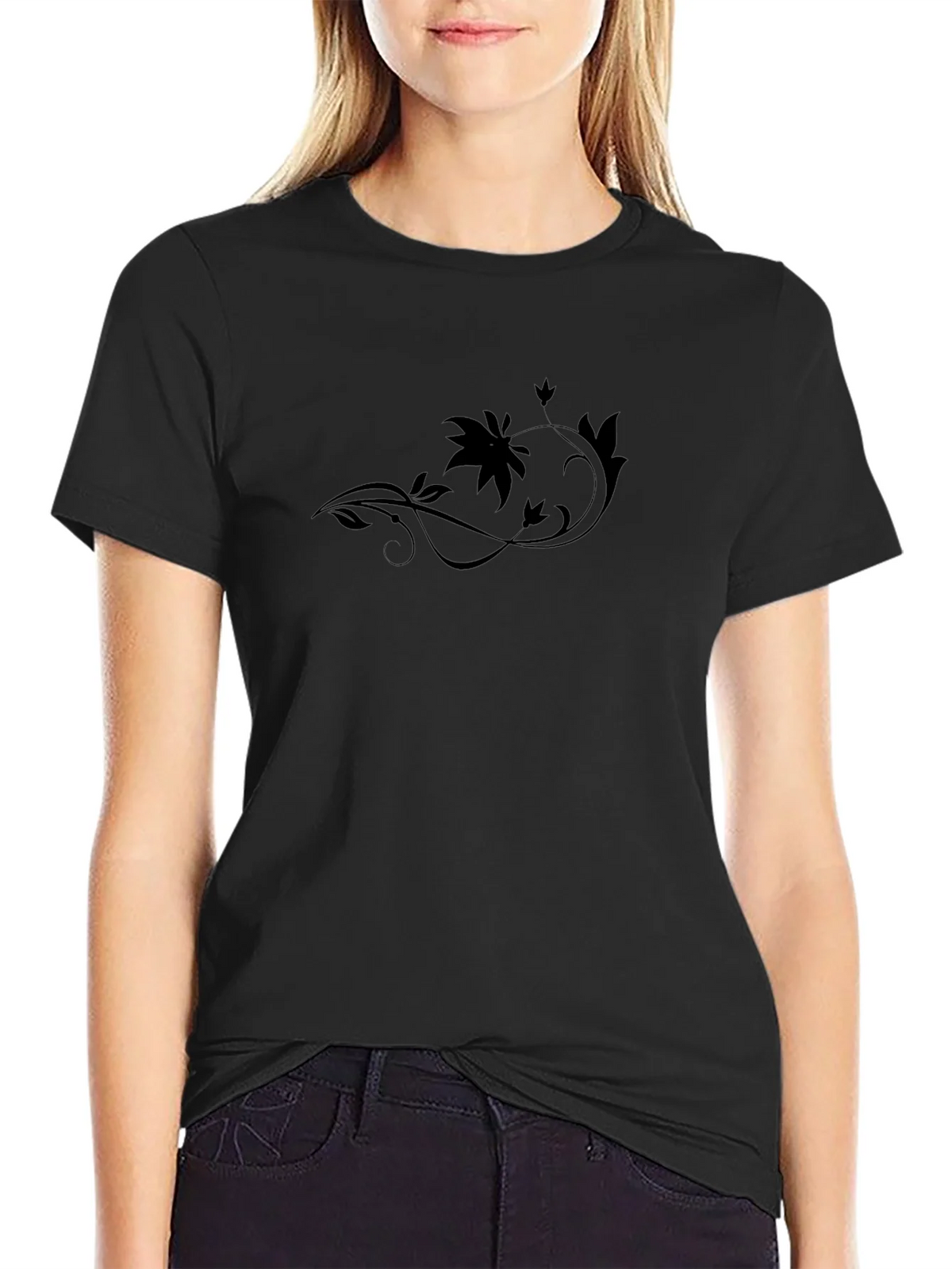 Elegant Black Floral Vine T-Shirt