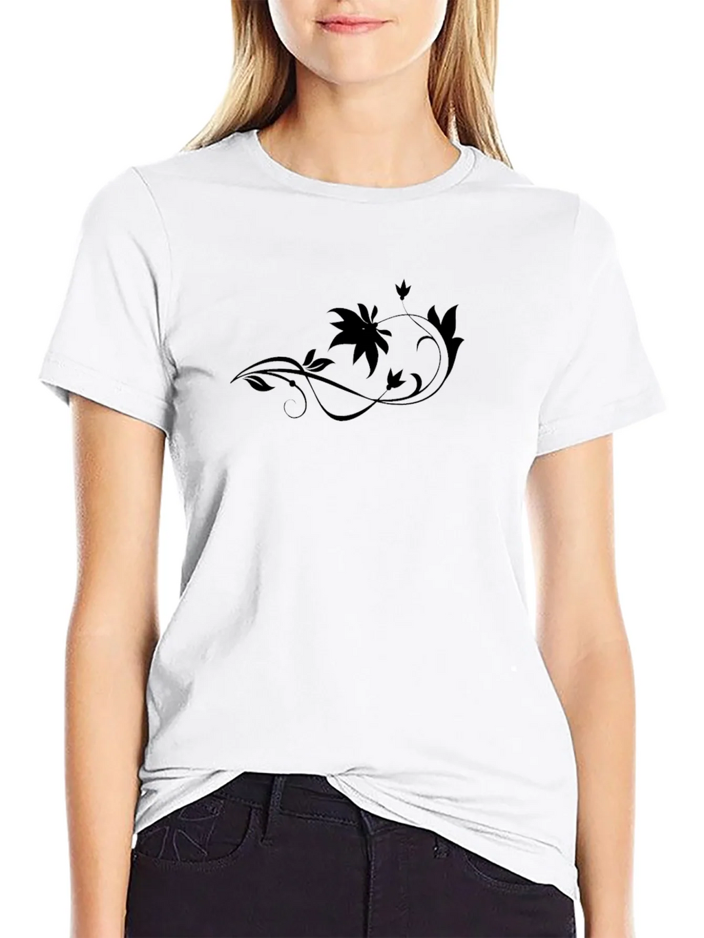 Elegant Black Floral Vine T-Shirt