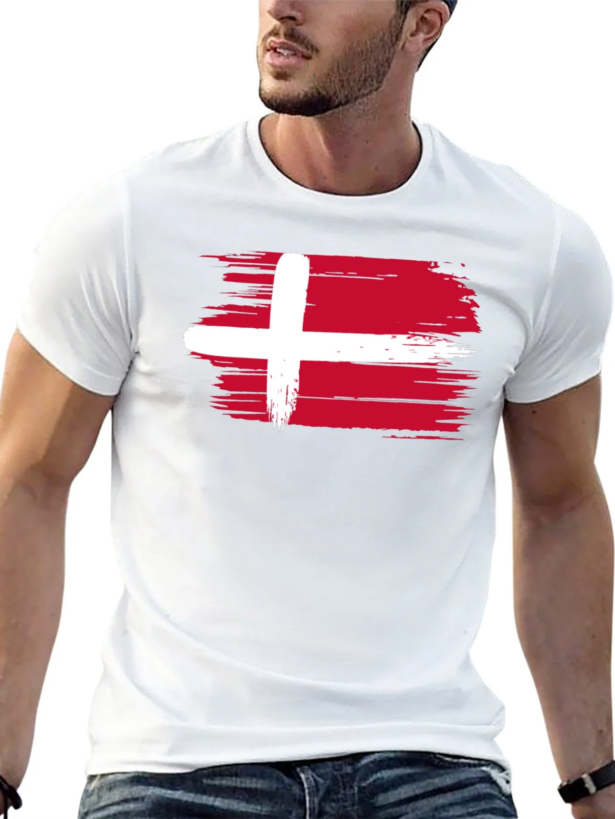 Denmark Flag T-Shirt - Black Crew Neck Tee