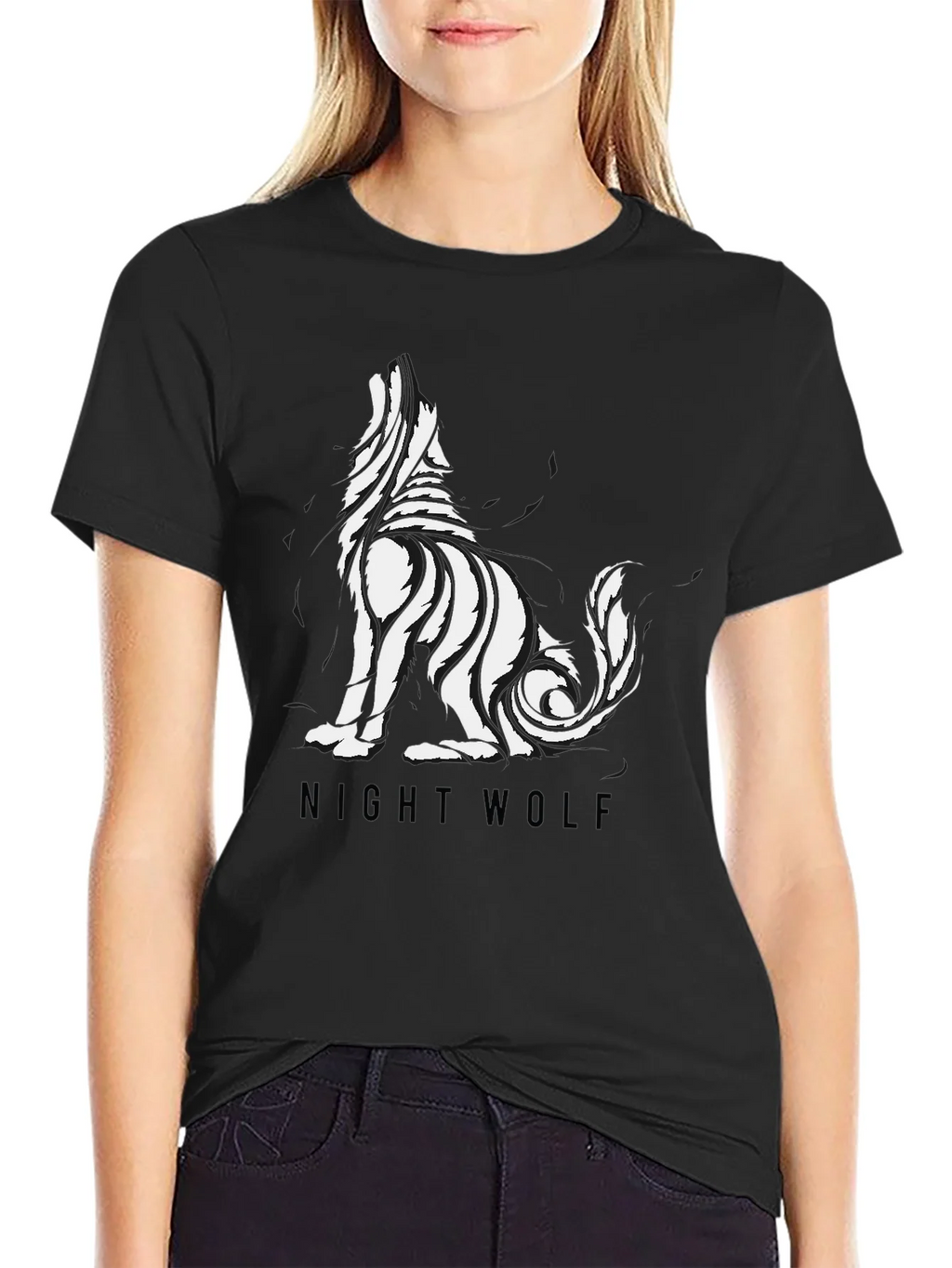 Mens Black Night Wolf Graphic Tee