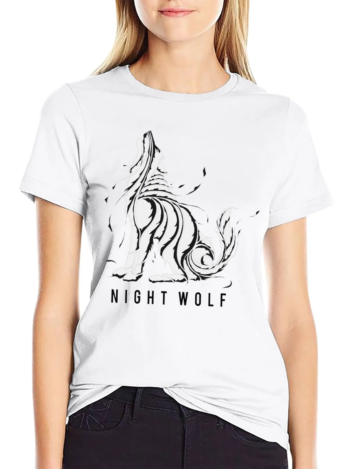Mens Black Night Wolf Graphic Tee