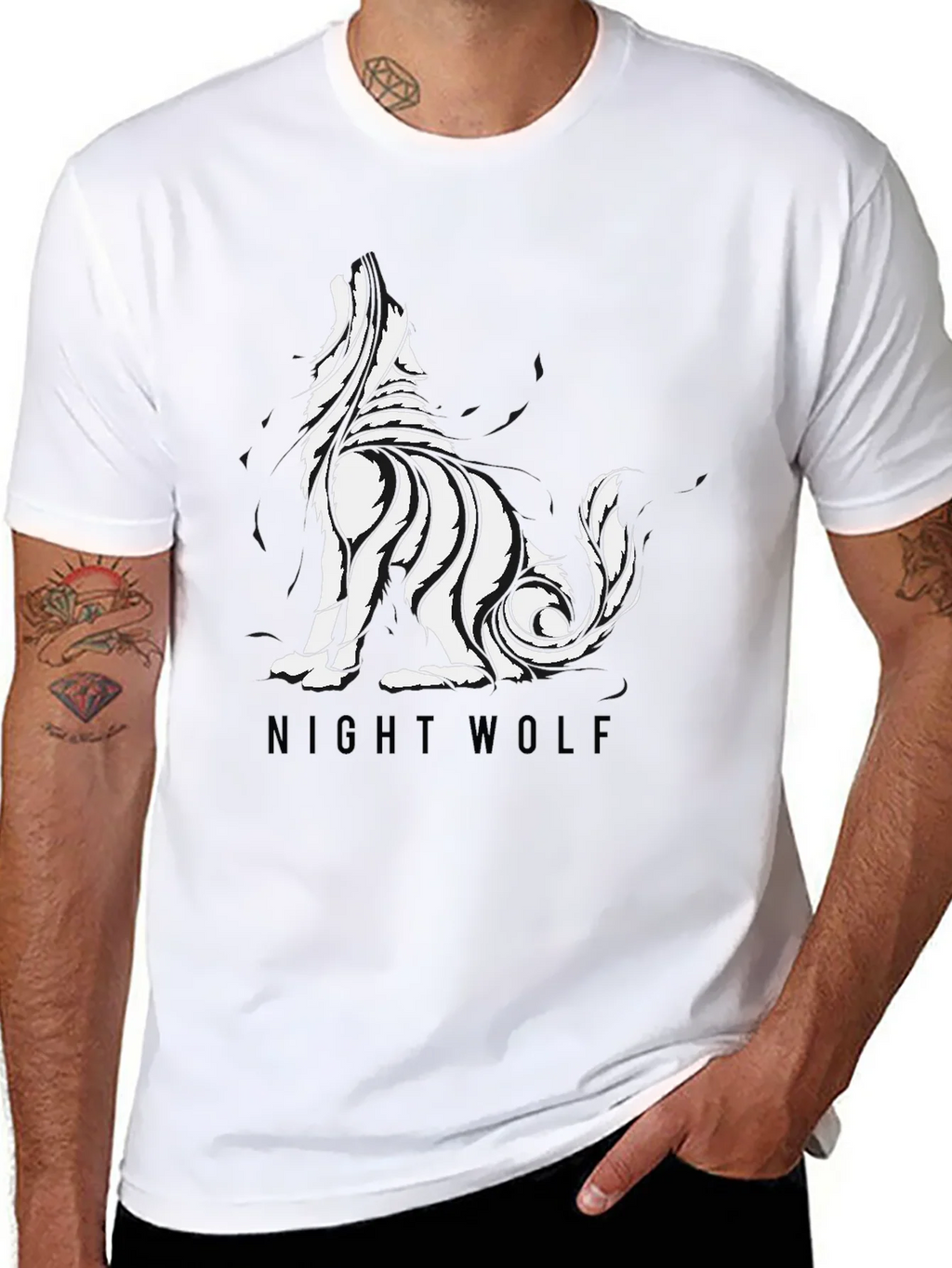 Mens Black Night Wolf Graphic Tee