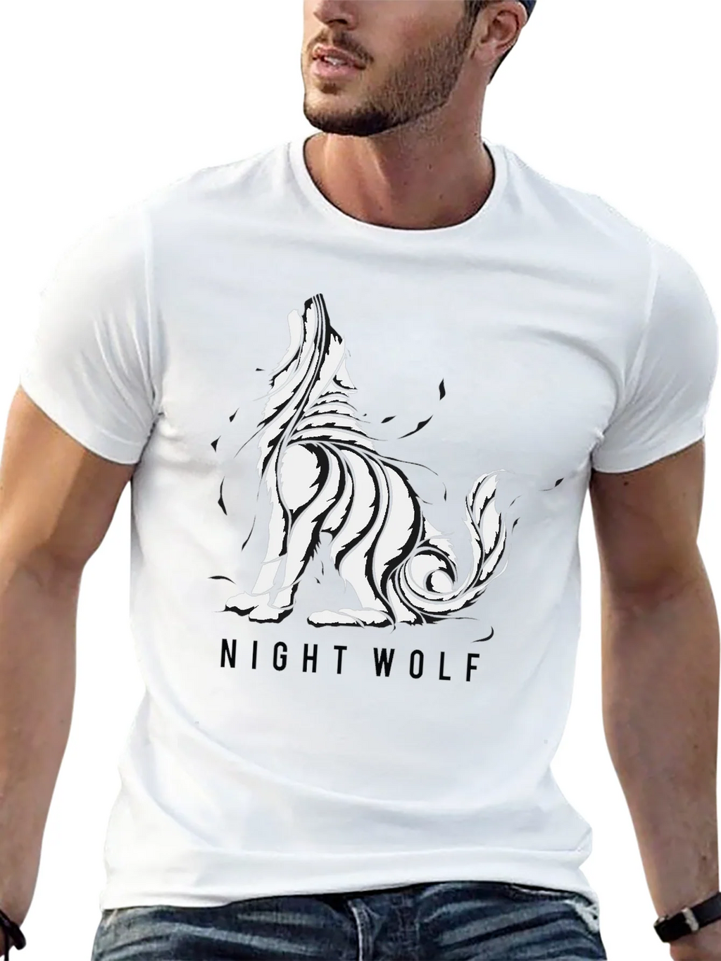 Mens Black Night Wolf Graphic Tee