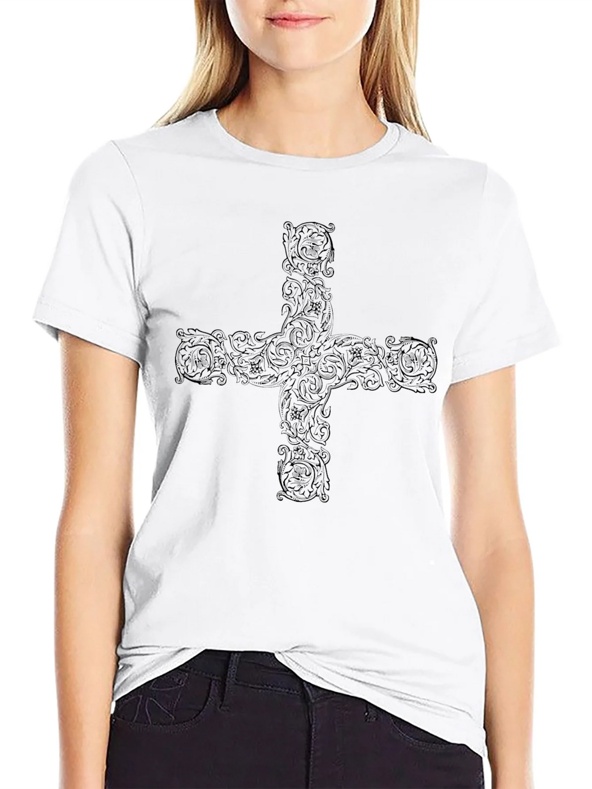 Ornate Cross Graphic Black T-Shirt