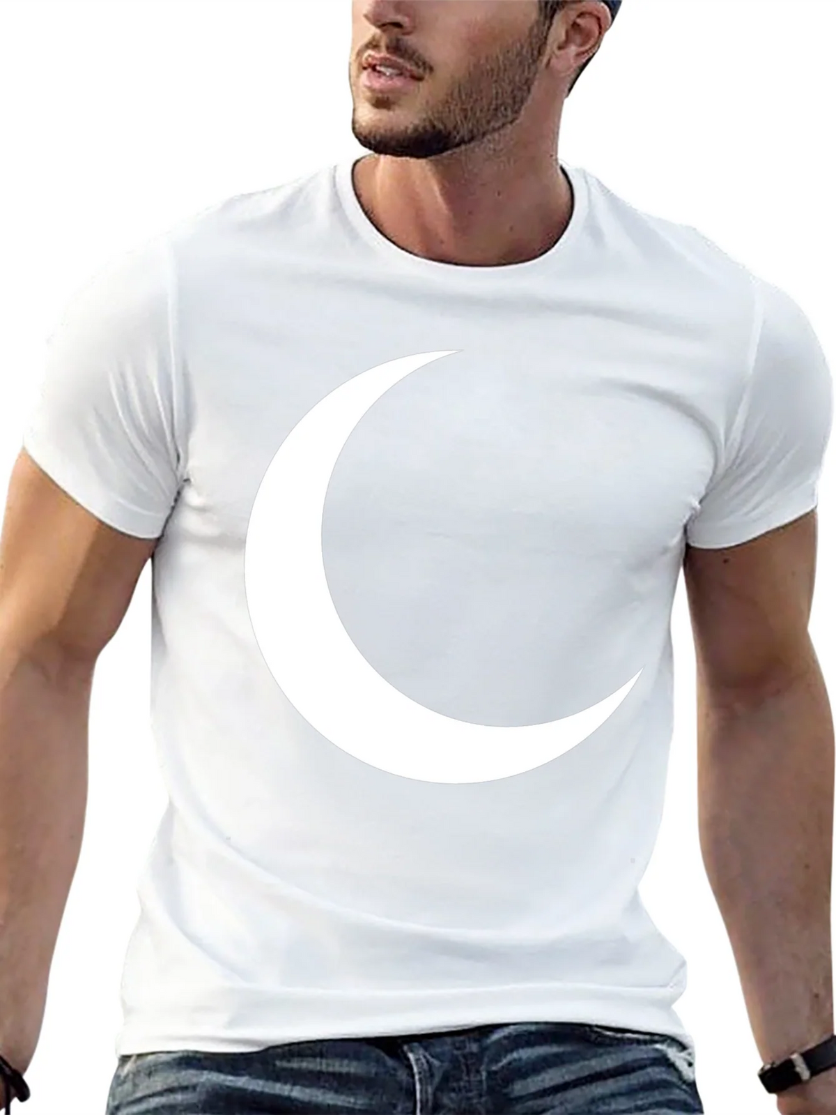 Crescent Moon Graphic Tee - Black Cotton T-Shirt