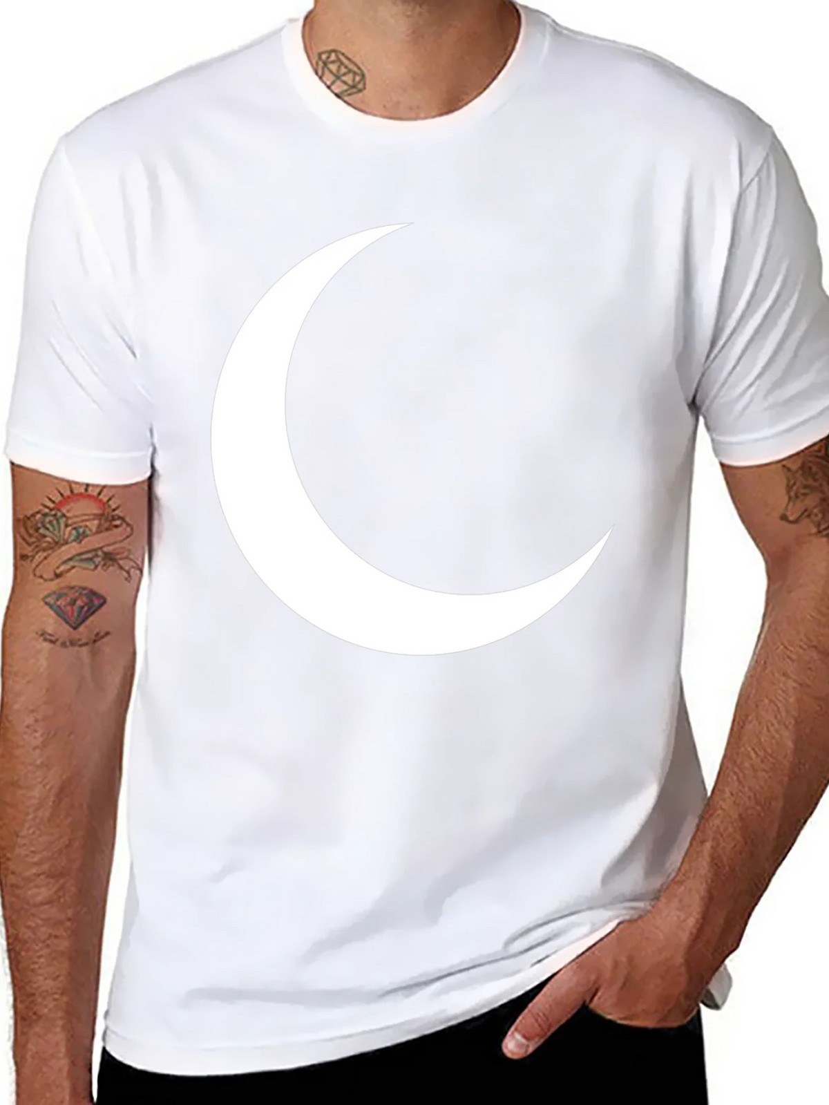 Crescent Moon Graphic Tee - Black Cotton T-Shirt