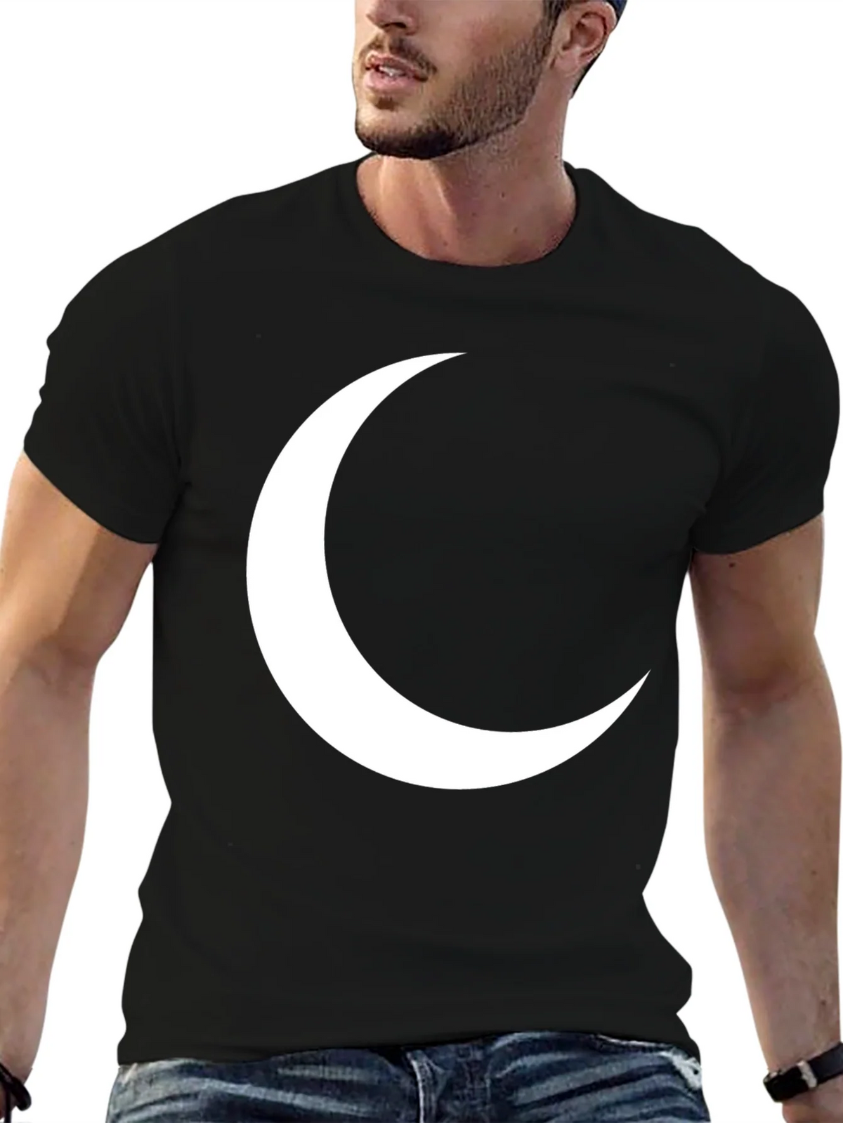 Crescent Moon Graphic Tee - Black Cotton T-Shirt