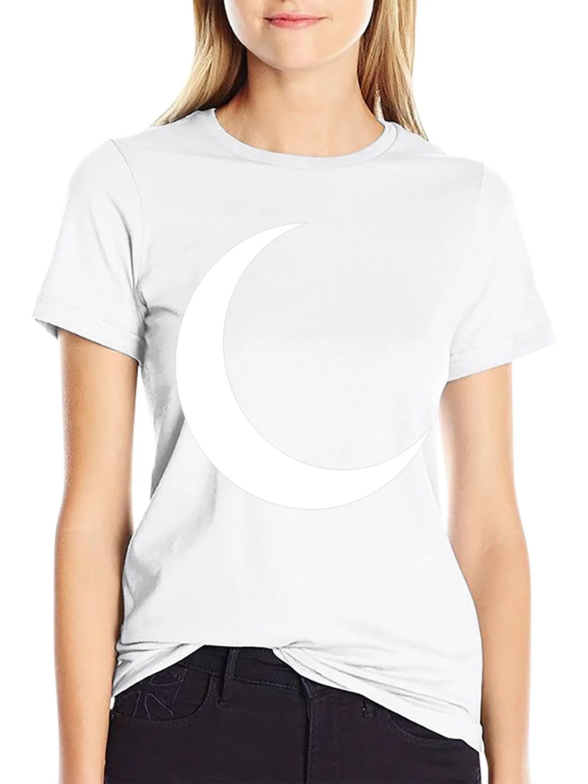Crescent Moon Graphic Tee - Black Cotton T-Shirt