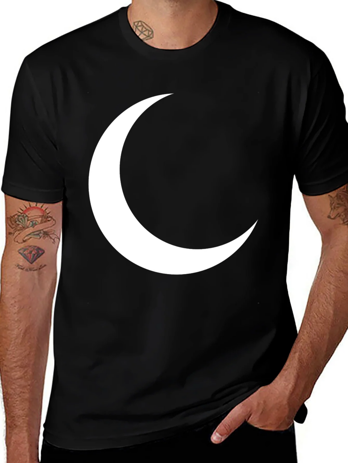 Crescent Moon Graphic Tee - Black Cotton T-Shirt