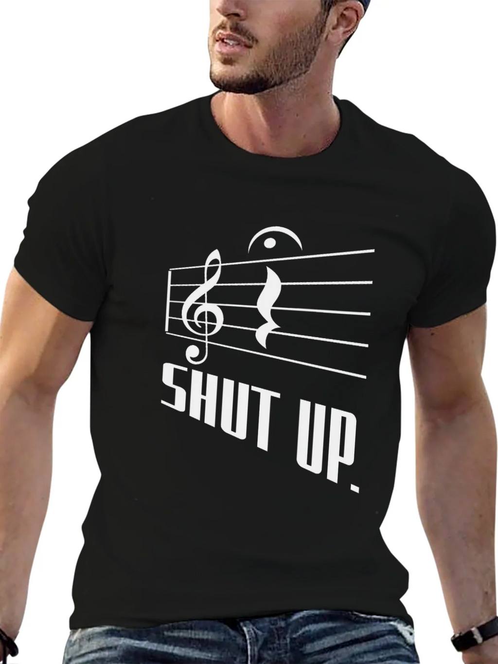 Shut Up Music Notes Graphic Black T-Shirt