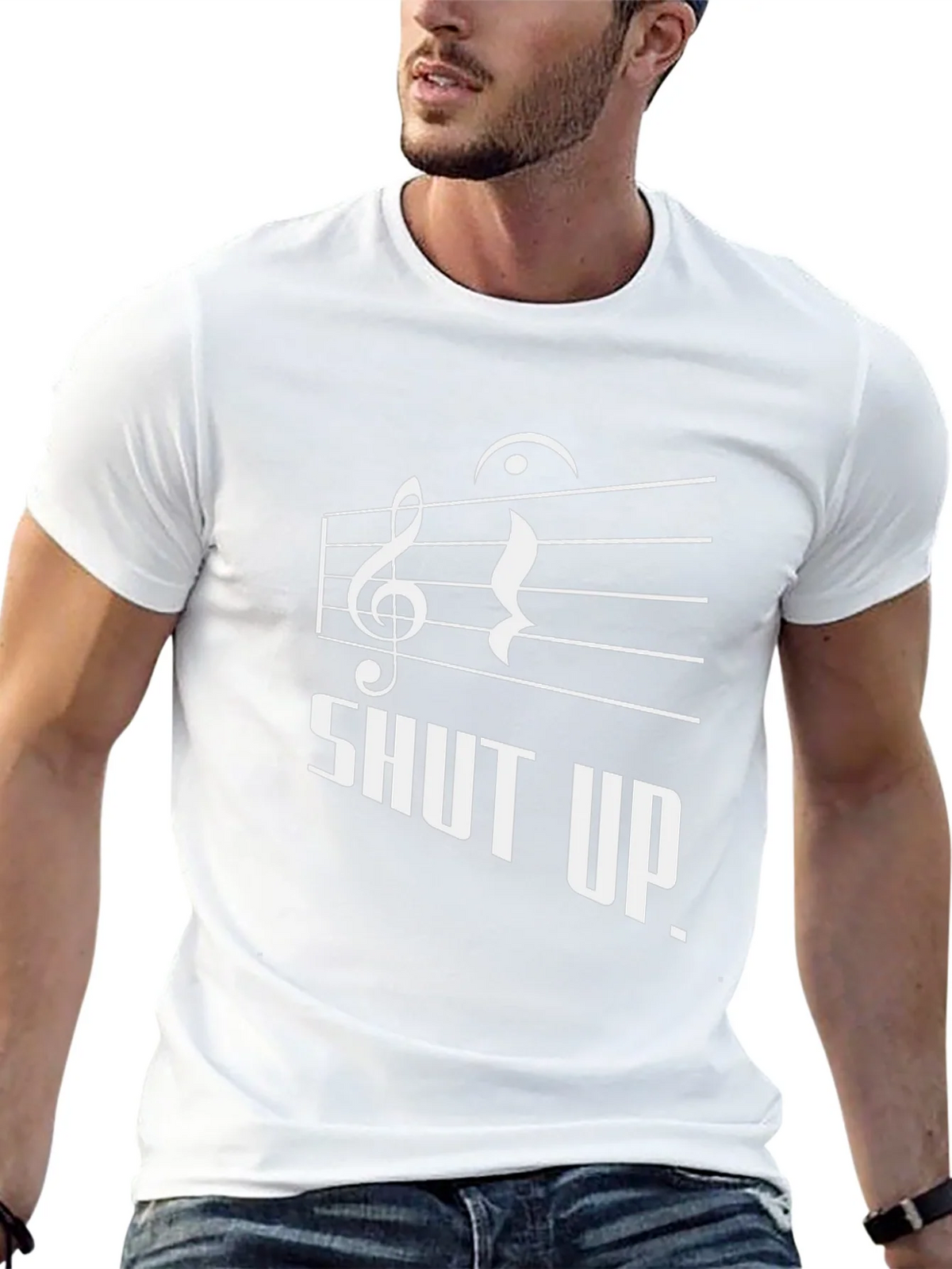 Shut Up Music Notes Graphic Black T-Shirt