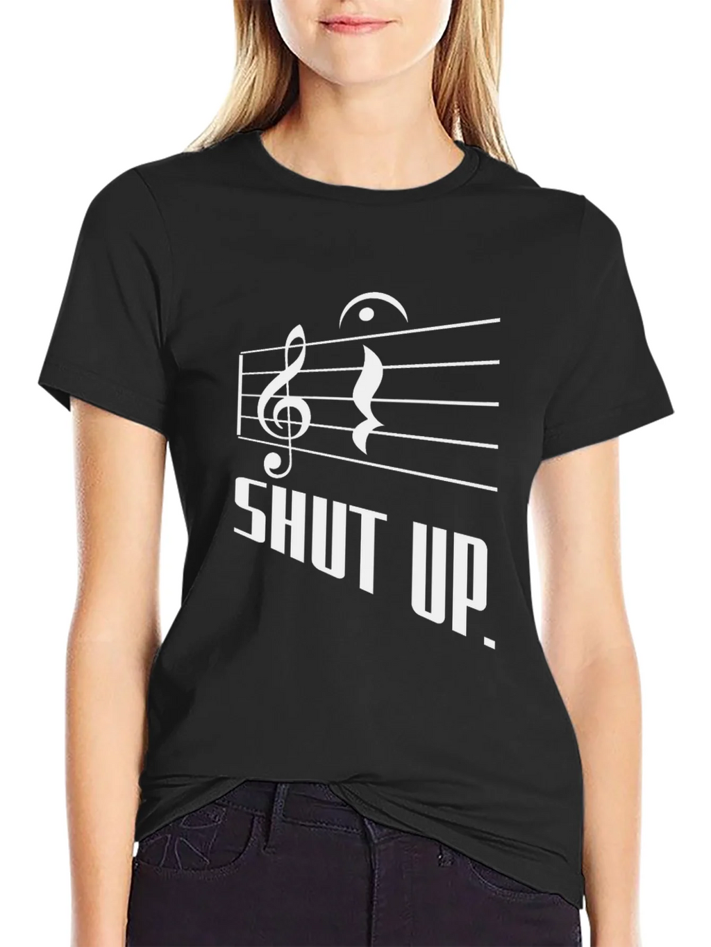 Shut Up Music Notes Graphic Black T-Shirt
