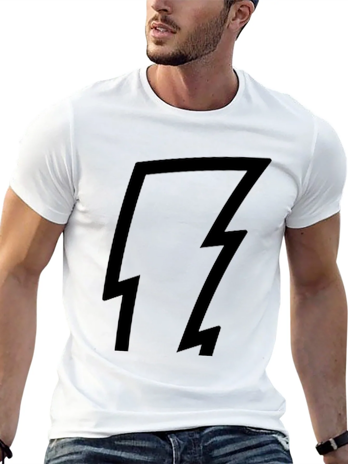 Black T-Shirt with Lightning Bolt Design