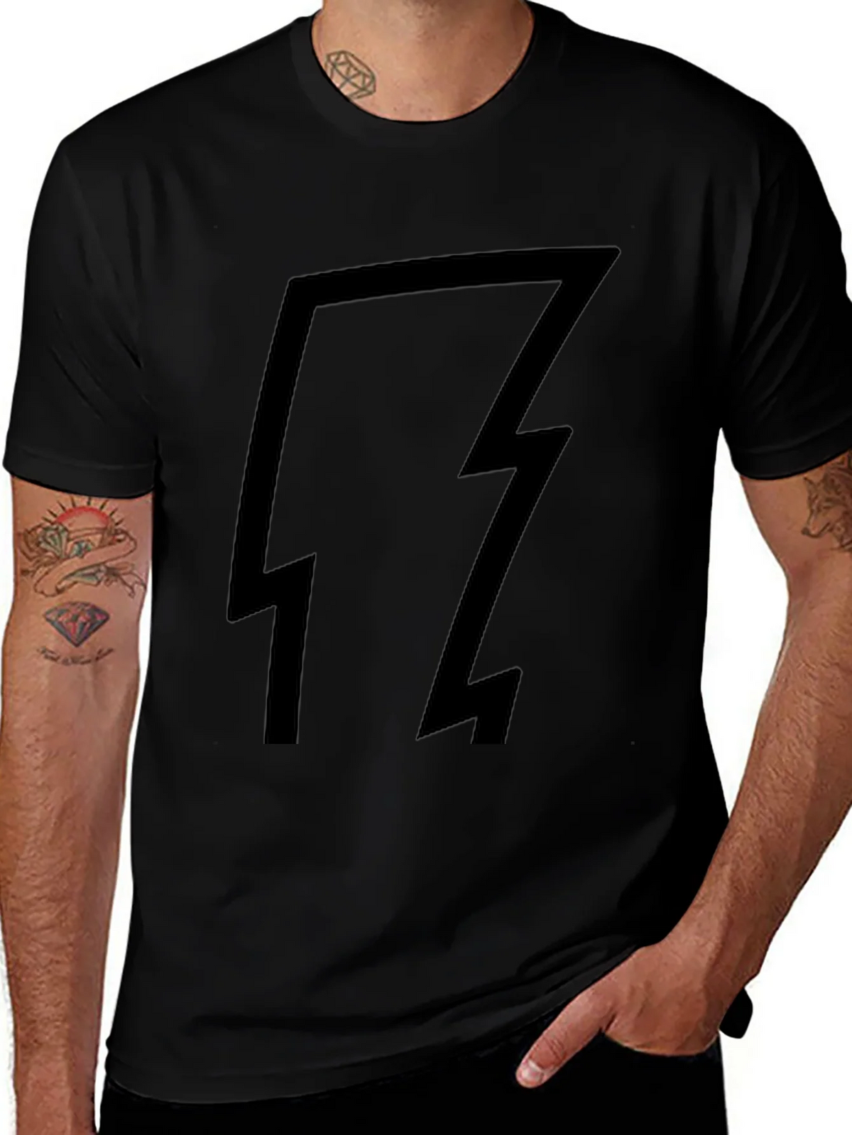 Black T-Shirt with Lightning Bolt Design
