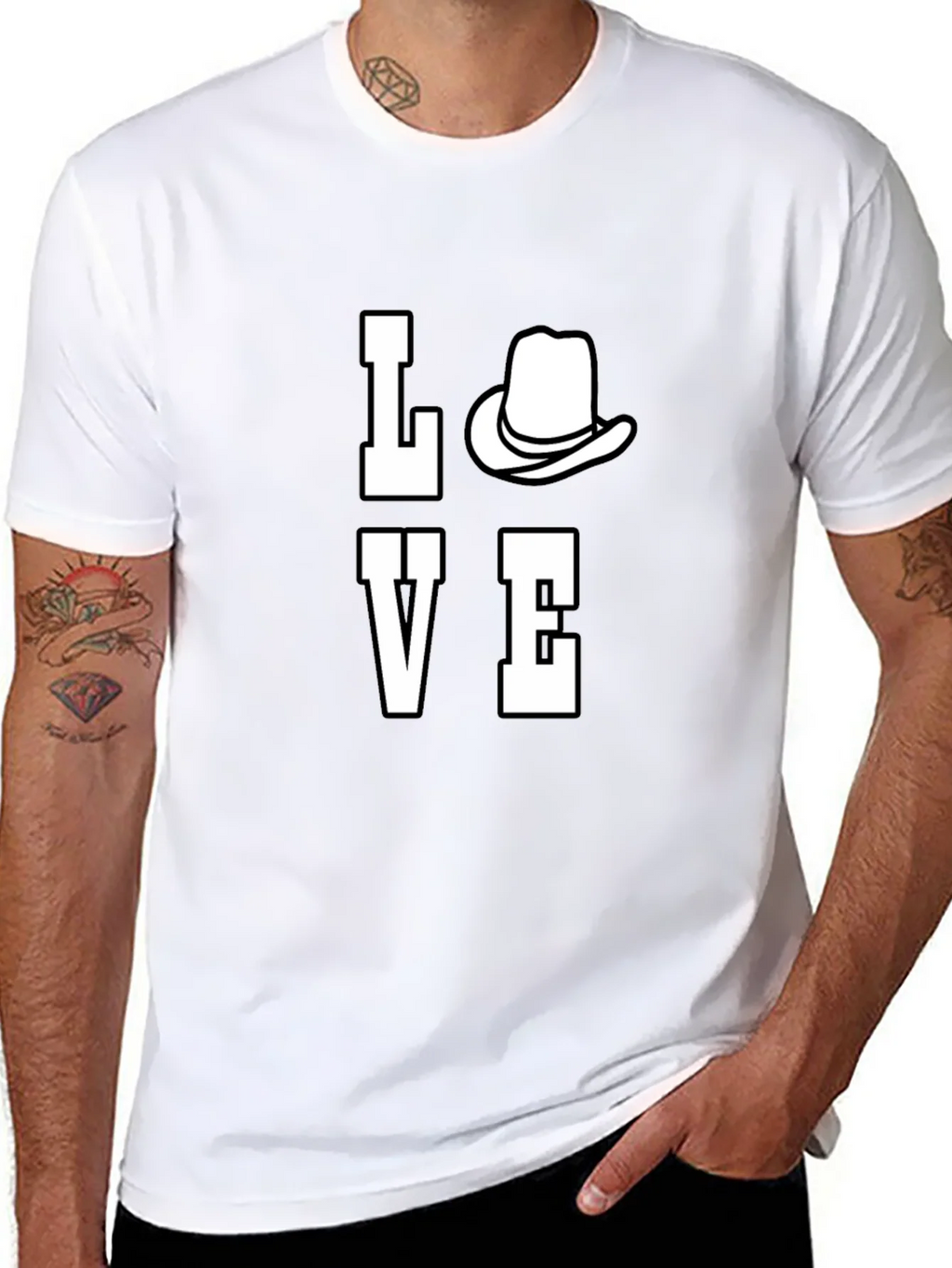 Love Cowboy Hat Graphic Print Mens T-Shirt