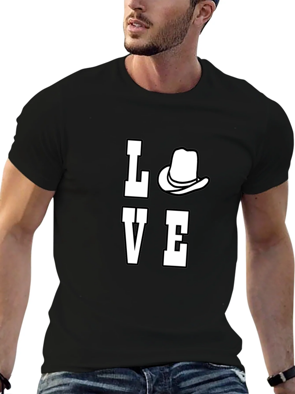Love Cowboy Hat Graphic Print Mens T-Shirt