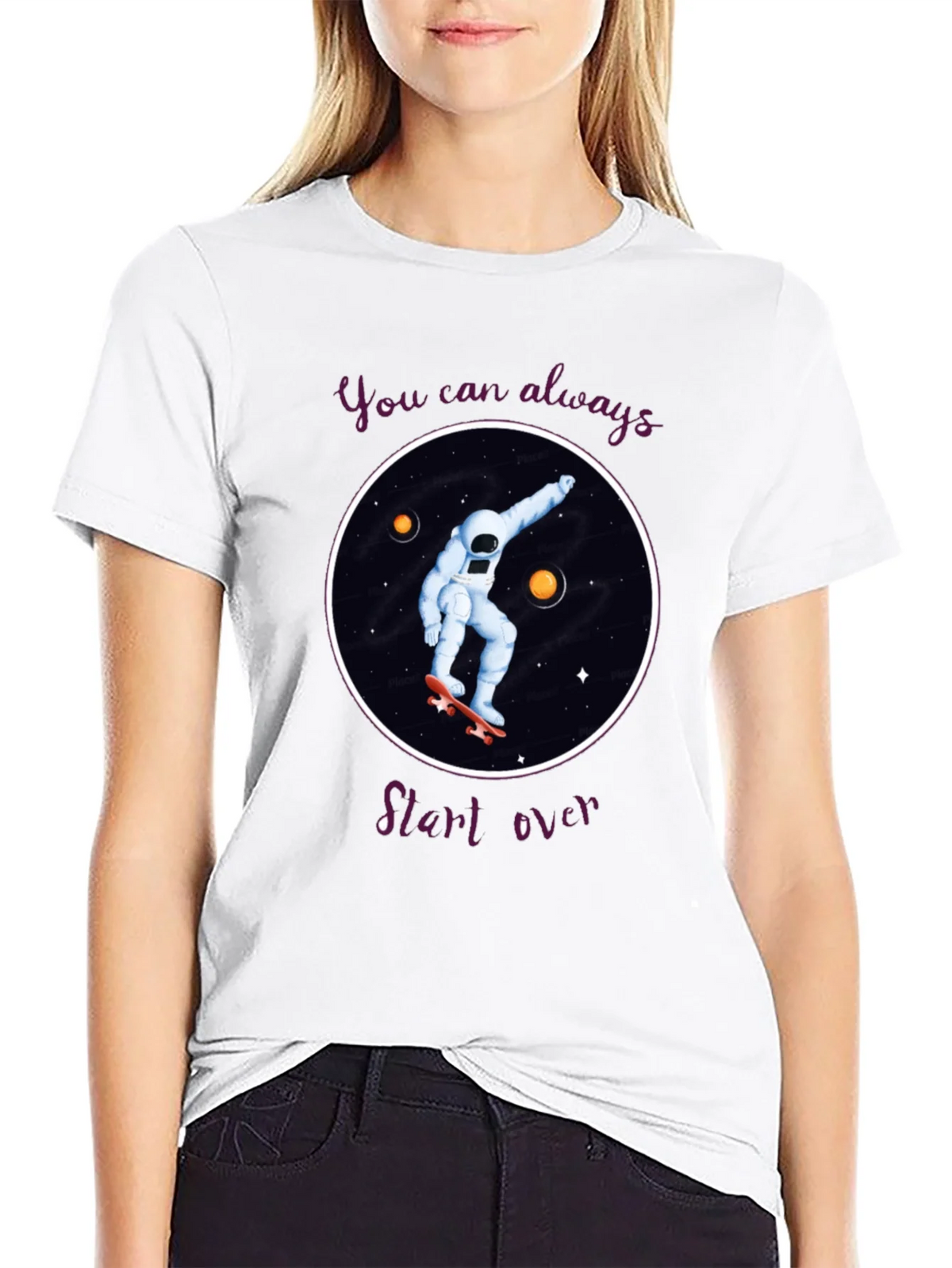 Skateboarding Astronaut T-Shirt - You Can Always Start Over